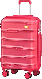 Carry On Luggage 22x14x9 Airline Approved, Hard Shell Suitcase with Spinner Wheels, PP Lightweight Luggages with TSA Lock, Carry-On Suitcases 20 Inch, Red