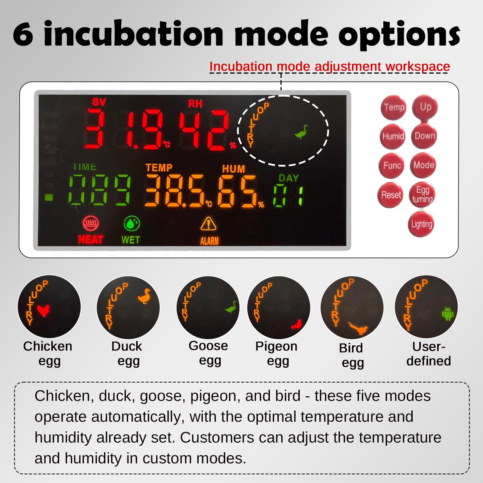 Incubatrice automatica per 68 uova, per cova uova, con rotazione automatica delle uova e controllo dell'umidità della temperatura, incubatrice da cova per pollo, quaglia, uccello, anatra, oca