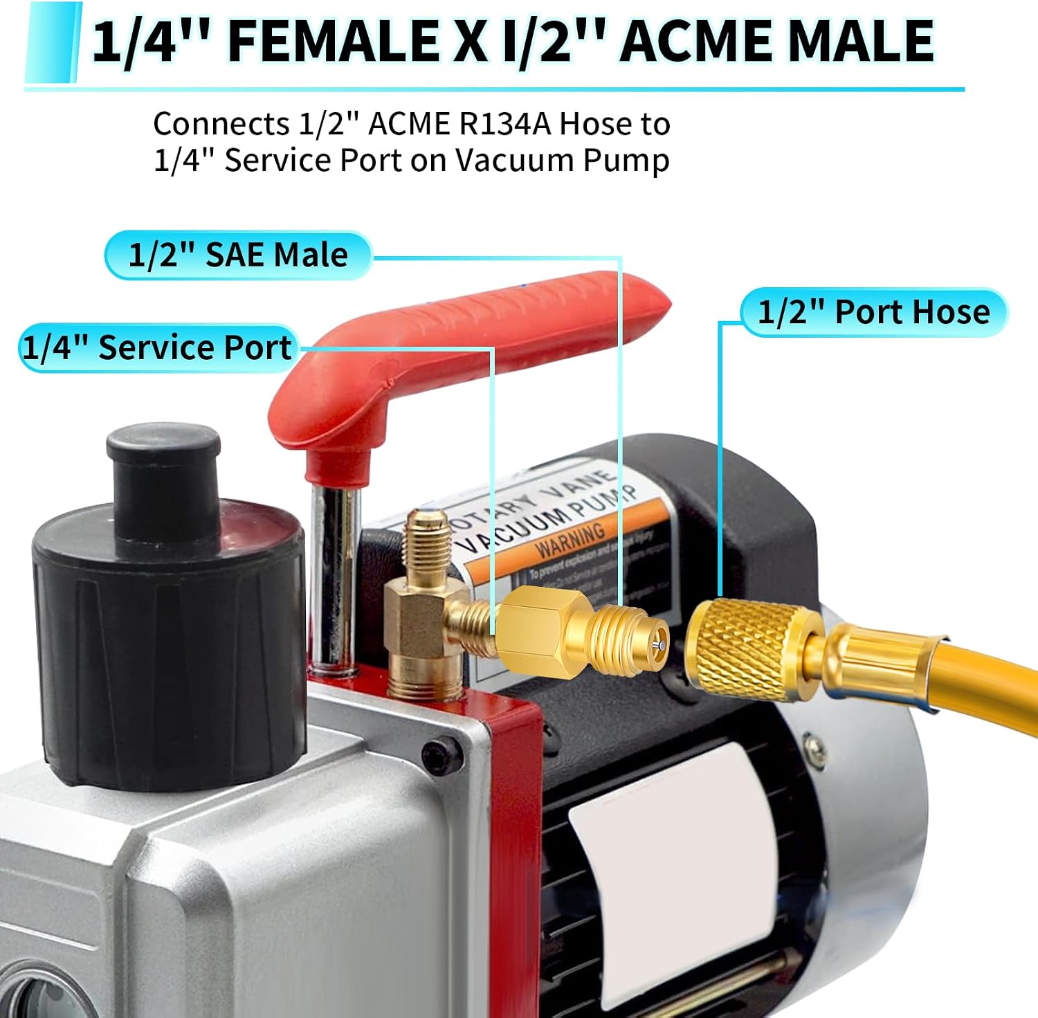 Boltigen R134a Refrigerant Tank Adapters, R12 R22 to R134a Adapter Connector, 1/2 to 1/4 Flare R134a Vacuum Pump Adapter Fittings with Valve Core Remover