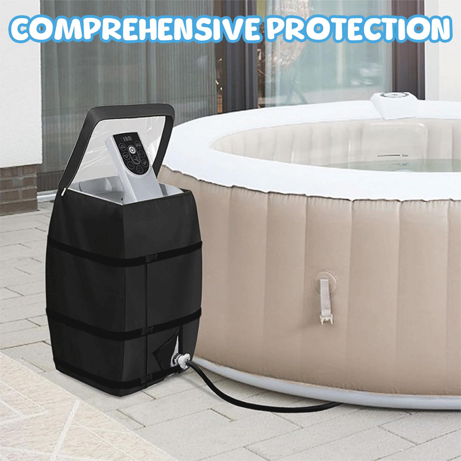 Housse de Pompe de Chauffe-Eau, Housse de Pompe de Chauffage Couvercle de Pompe de Baignoire Gonflable, Imperméable, Anti-Poussière pour Baignoire, Piscine Extérieure (41*38*55 cm) (Noir)