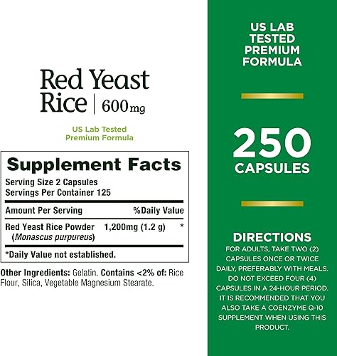 Miniatura 9 de Natures Bounty Píldoras de arroz de levadura roja y suplemento de salud herbal aditivo dietético 600 mg 120 cápsulas paquete de 2