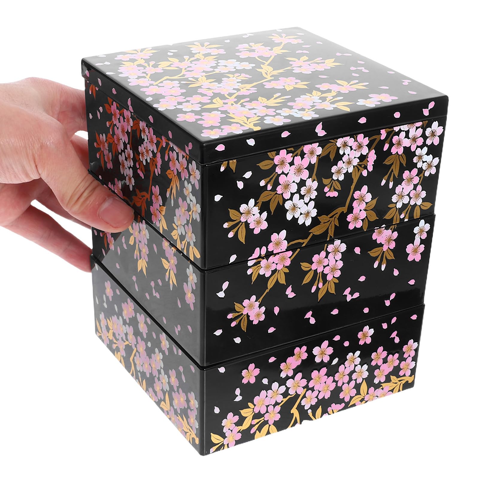 Gadpiparty Scatola Sushi Giapponese a Strati con Decorazione Fiori di Ciliegio Oro Contenitore Raffinato per Snack e Sushi per Feste Pranzi e Picnic