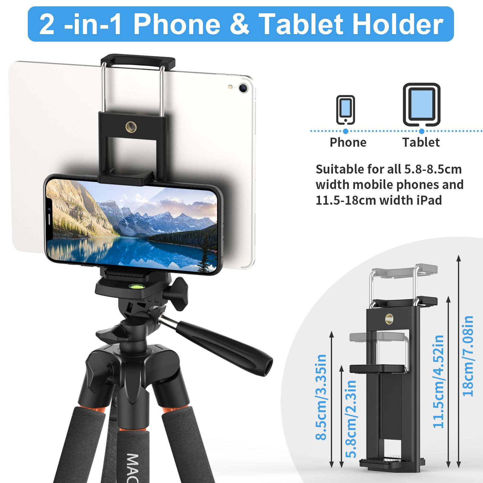 Treppiede Smarthphone, Nuovo 165cm/65in Treppiedi Fotocamera Cavalletto Smartphone per iPhone/Samsung/Huawei/iPad/Reflex, Cavalletto Telefono con Supporto Telefono e Telecomando Bluetooth,Arancio