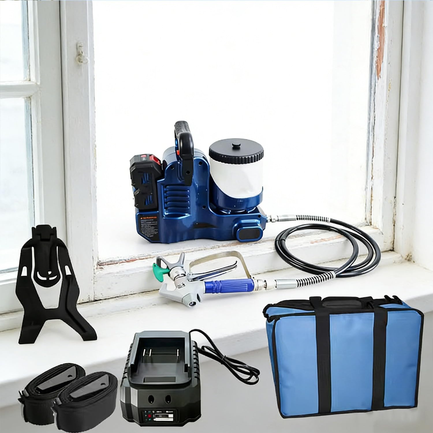 Airless Spruzzatore Vernice 1,2 L,Pistola Airless Professionale,motore,15MPa,6velocità,batteria litio rimovibile,peso 2,8kg,cinturino portatile,per Pareti,Recinzioni,Armadi,Giardino Battery1