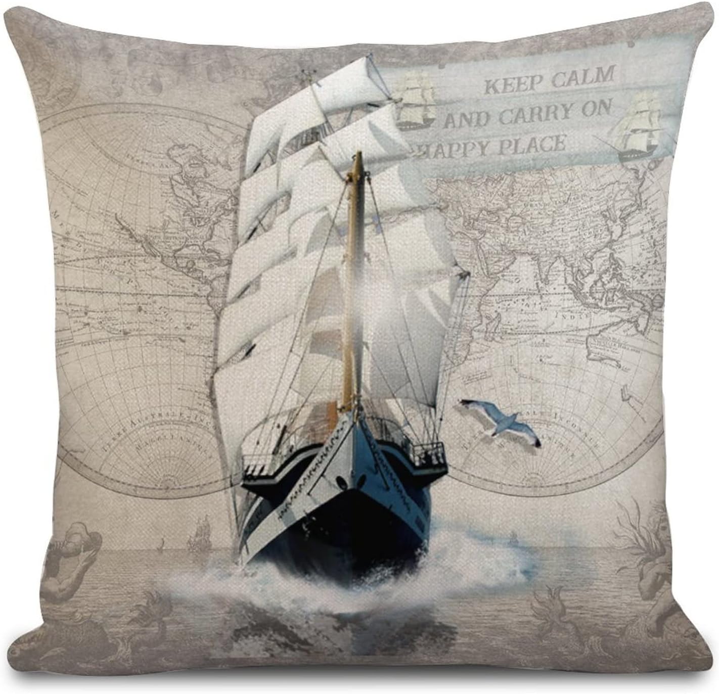 Vintage Nautical Geographic Map Ocean Location Cotton Linen