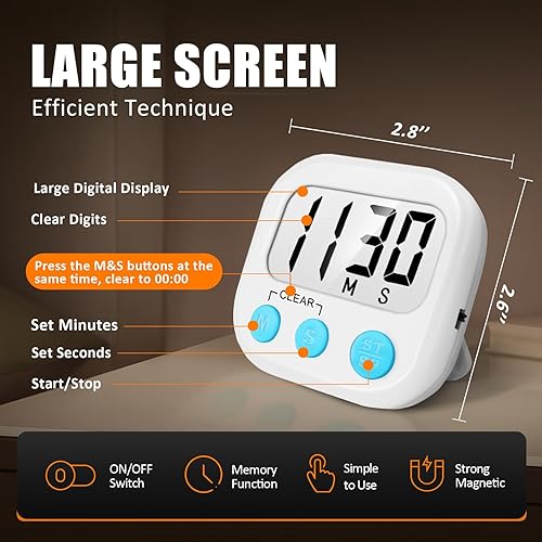 Miniatura 4 de Paquete de 12 temporizadores digitales de cocina para cocinar temporizador magnético para cocinar alarma fuerte blanco