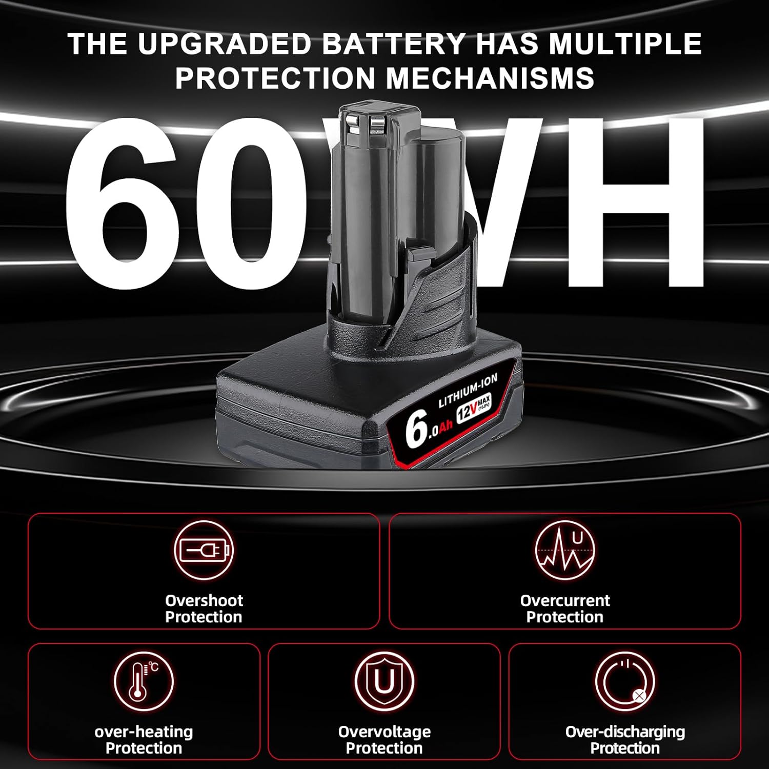 4P 12V 6.0AH Battery Replacement for Milwaukee Battery Lithium-ion 48-11-2411 48-11-2440 48-11-2402 Compatible with Milwaukee 12v Cordless Power Tools