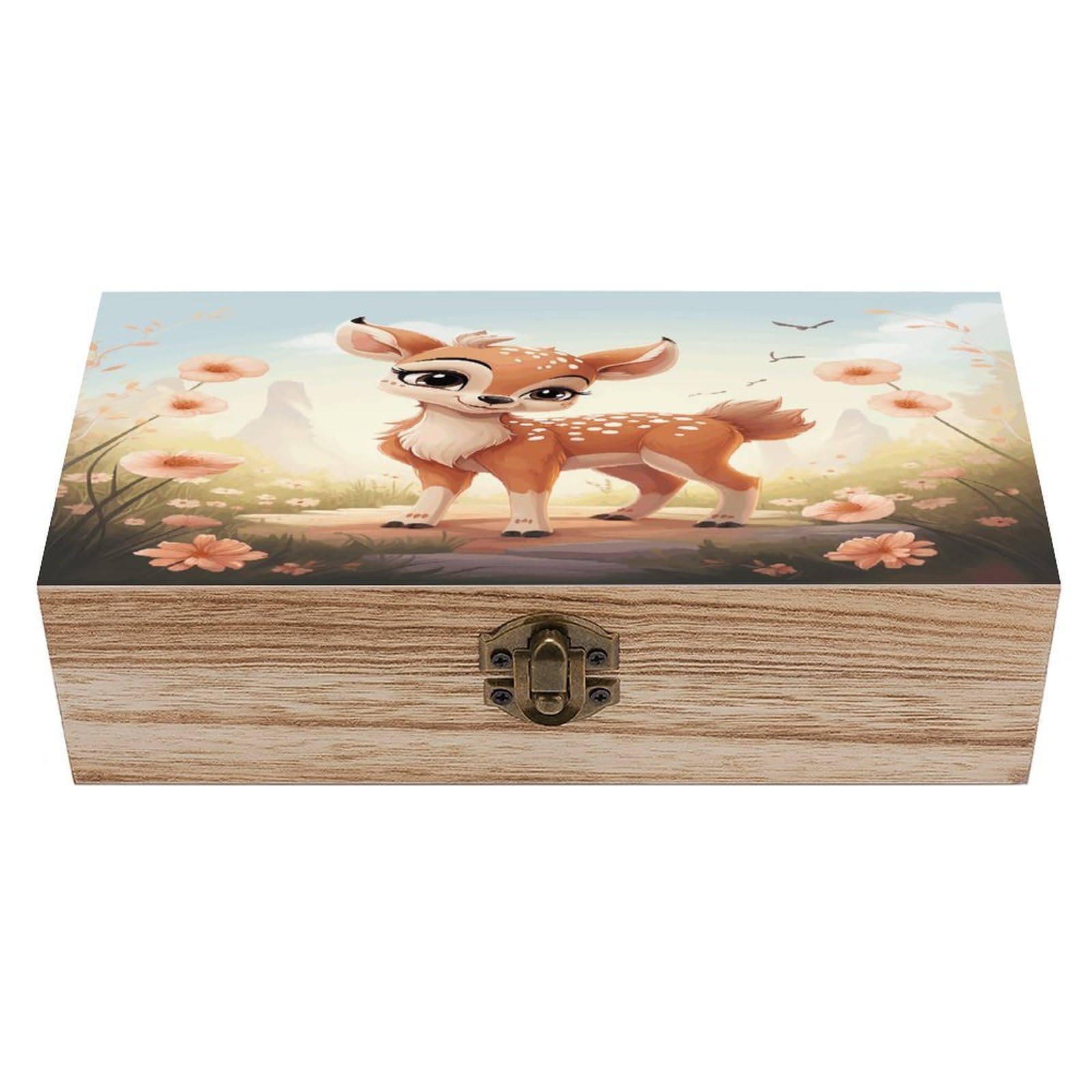 JTREHY Lovely Deer Wooden Storage Box Exquisite Durable Wood Gift Case Sturdy Vintage Jewelry Wooden Chest for Art Hobbies Storage Keepsake Gift
