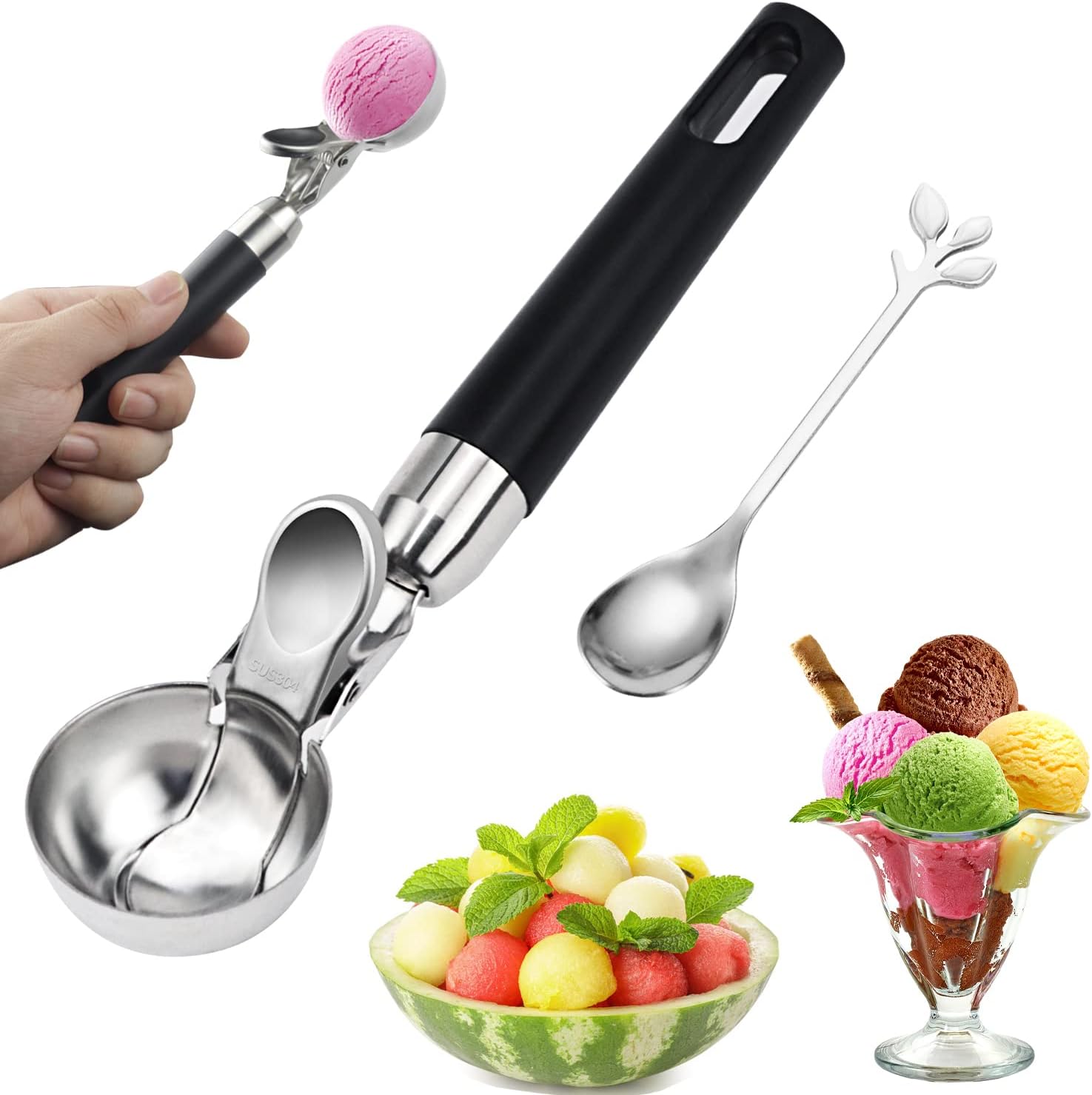 PIQIUQIU Cuillère à Glace Professionnelle 18cm - Boules Parfaites Pour Crème Glacée, Melon Et Boulettes