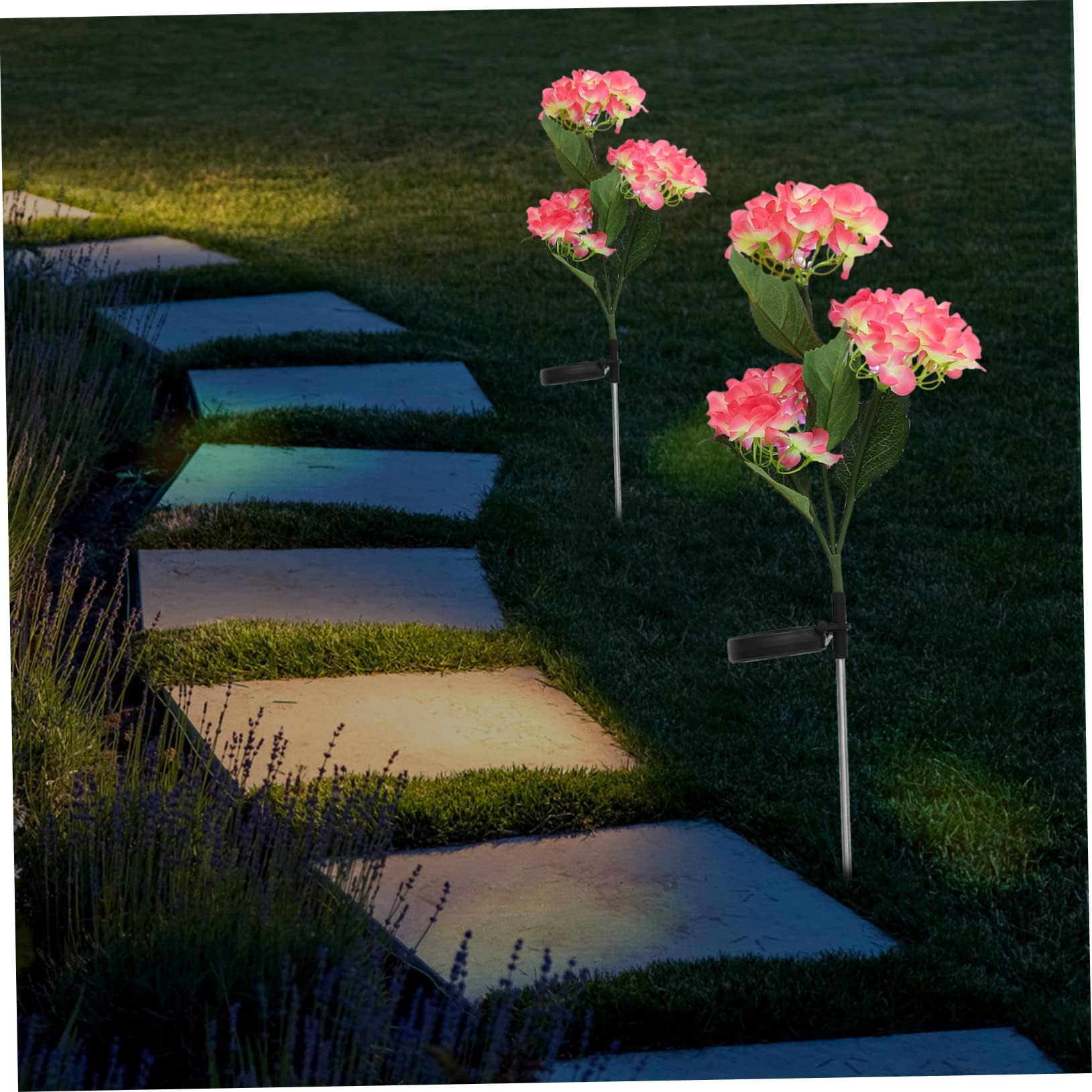 piezas de decoraciones de flores, luces solares decorativas para jardín, linterna solar, luces de inundación para césped al aire libre, decoración al aire libre, luz solar, lámparas de flores con ener