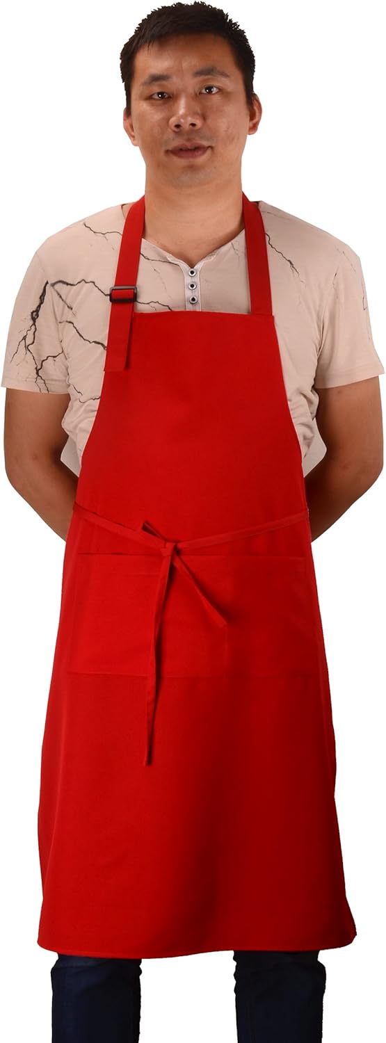 Christmas Red Professional Waterdrop Resistant Adjustable Extra Long Bib Apron 3 Pockets Home Kitchen Garden Restaurant Cafe Bar Pub Bakery for Cooking Chef Baker Servers Craft - Image 5