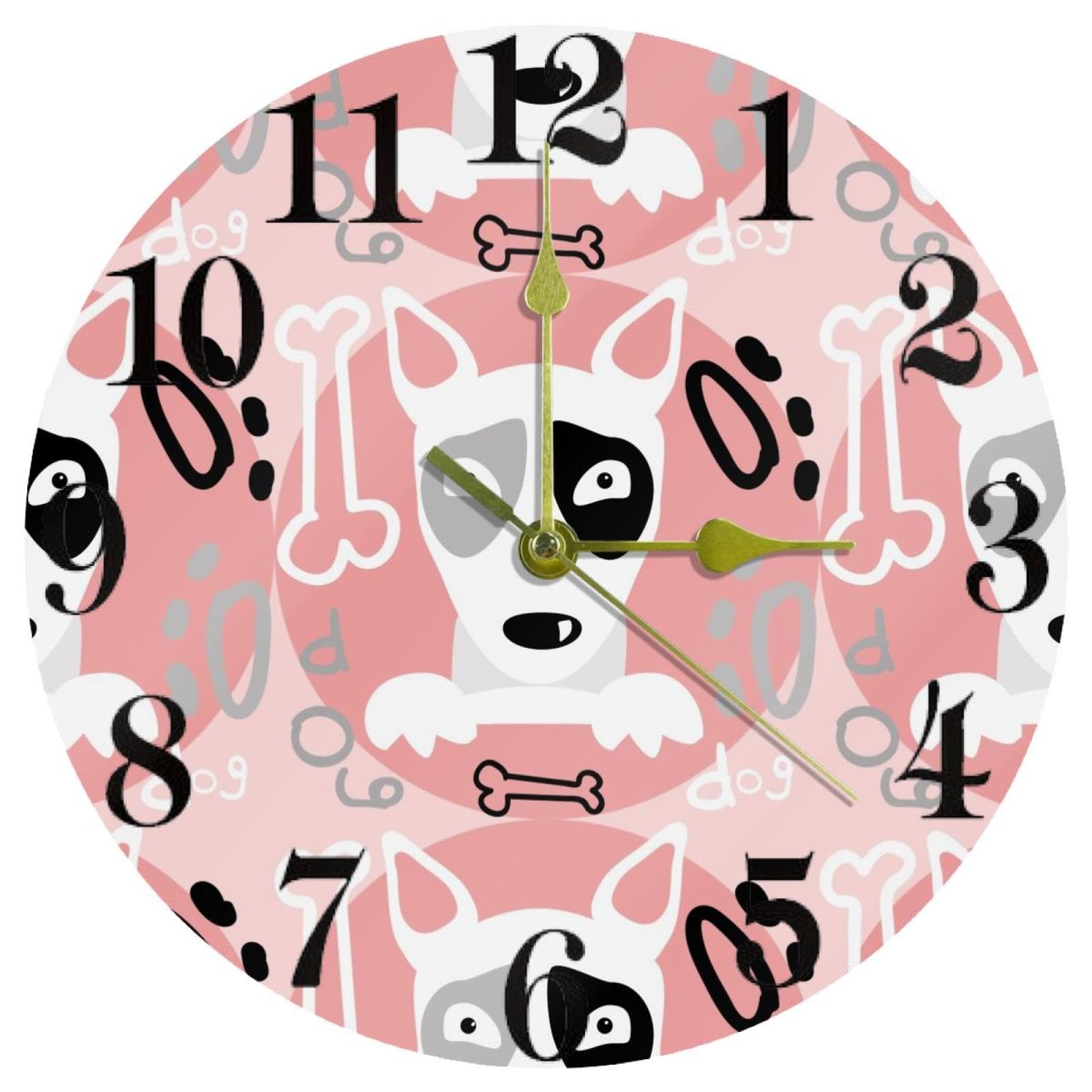 Horloge murale White Bull Terrier silencieuse et ronde à quartz pour la maison