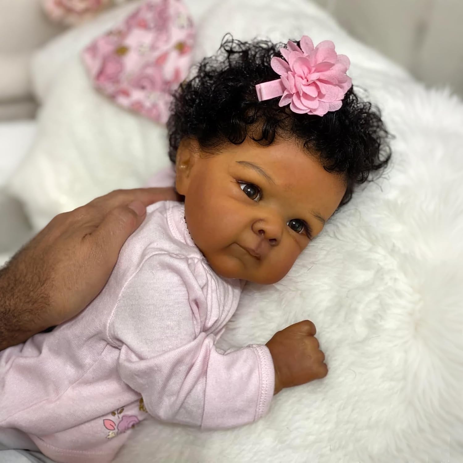 Anano Black Reborn Baby Dolls Silicone Full Body, 18 in Realistic Baby Doll Lifelike, African American Babys Girl,Full Silicone Babys Doll Newborn, Black Reborn Dolls Washable