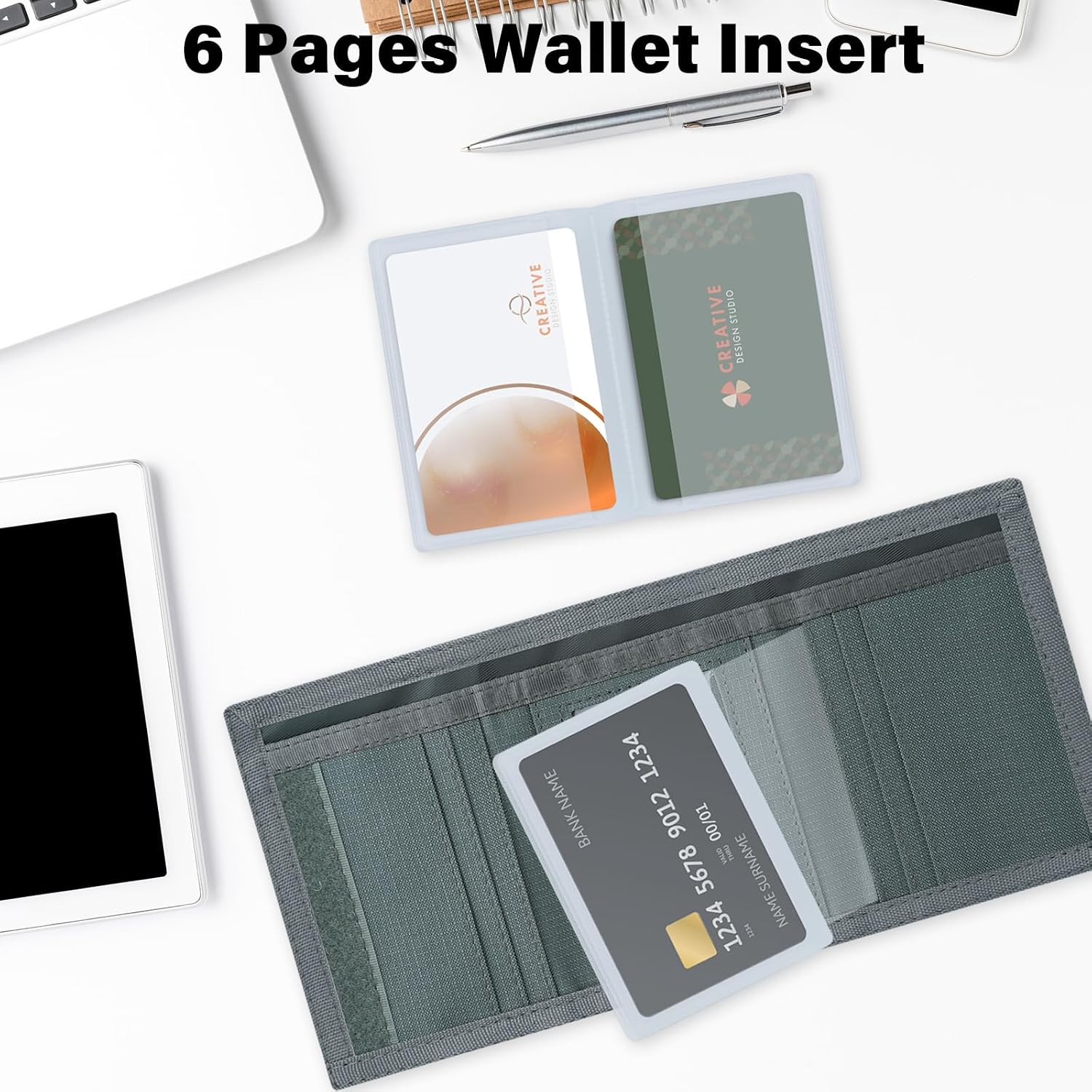 Men’s Nylon Trifold Wallet with 6 Page Wallet Insert, Ultra Thin and Security Wallet with ID Window for Card Cash Holder, Modern Fashion Purse Gifts for Teen Boys Men Women -Dark Gray thumbnail