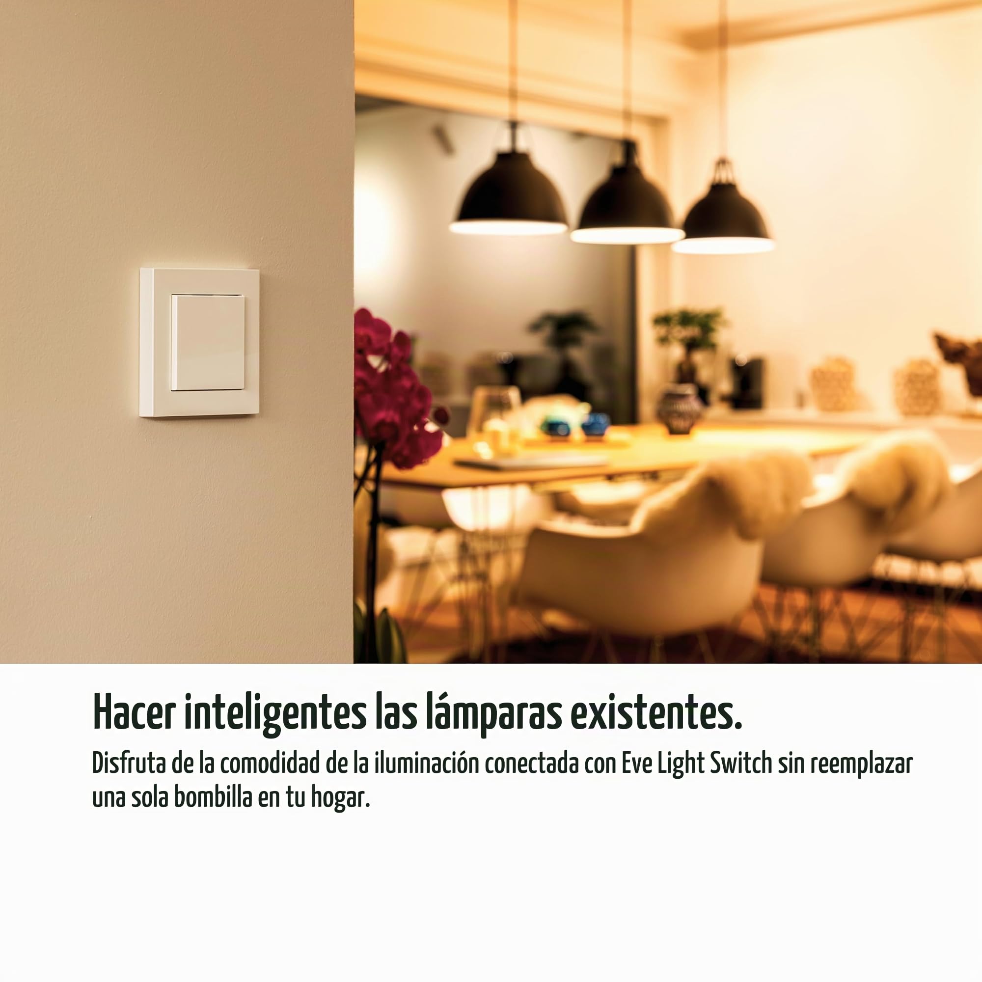 Eve Light Switch – Interruptor de pared inteligente (Apple HomeKit), interruptor individual, pulsador y conmutadores, horarios automáticos, no requiere pasarela, Bluetooth/Thread