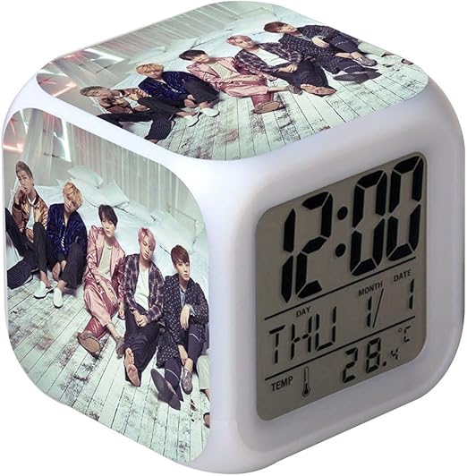 Skisneostype Kpop Bts 7 Color Led Digital Alarm Clock Cute Cartoon Bangtan Boys Touch Night Light Desk Clock H07 Amazon Co Uk Home Kitchen