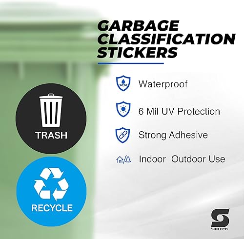 Miniatura 2 de Adhesivo de vinilo para reciclaje y basura, 3 pulgadas (paquete de 4) autoadhesivo de vinilo laminado, resistente al agua para interiores y