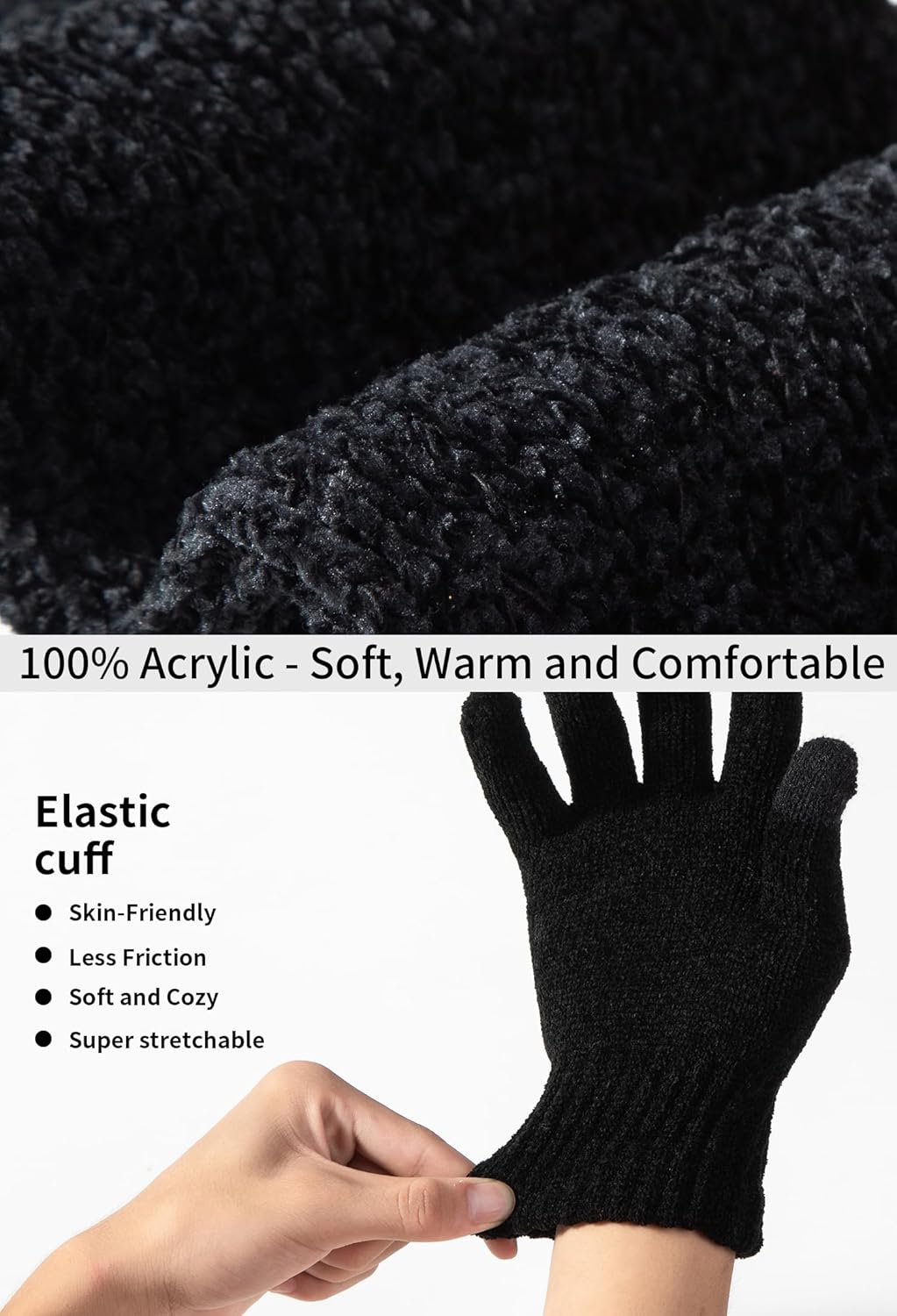 Winter Hat Scarf Gloves Set, 3-in-1 Knit Beanie with Fuzzy Lining, Touch Screen Mittens, Circle Scarf for Men Women - Image 7