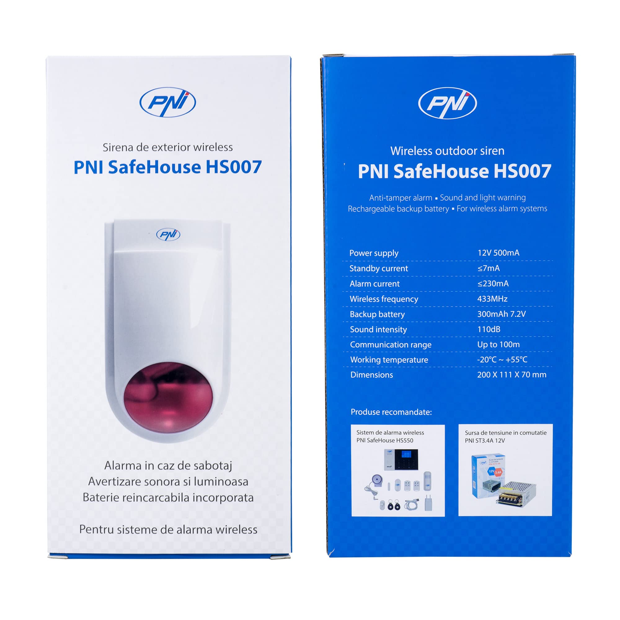 Sirena da esterno wireless PNI SafeHouse HS007 con batteria per sistemi di allarme wireless