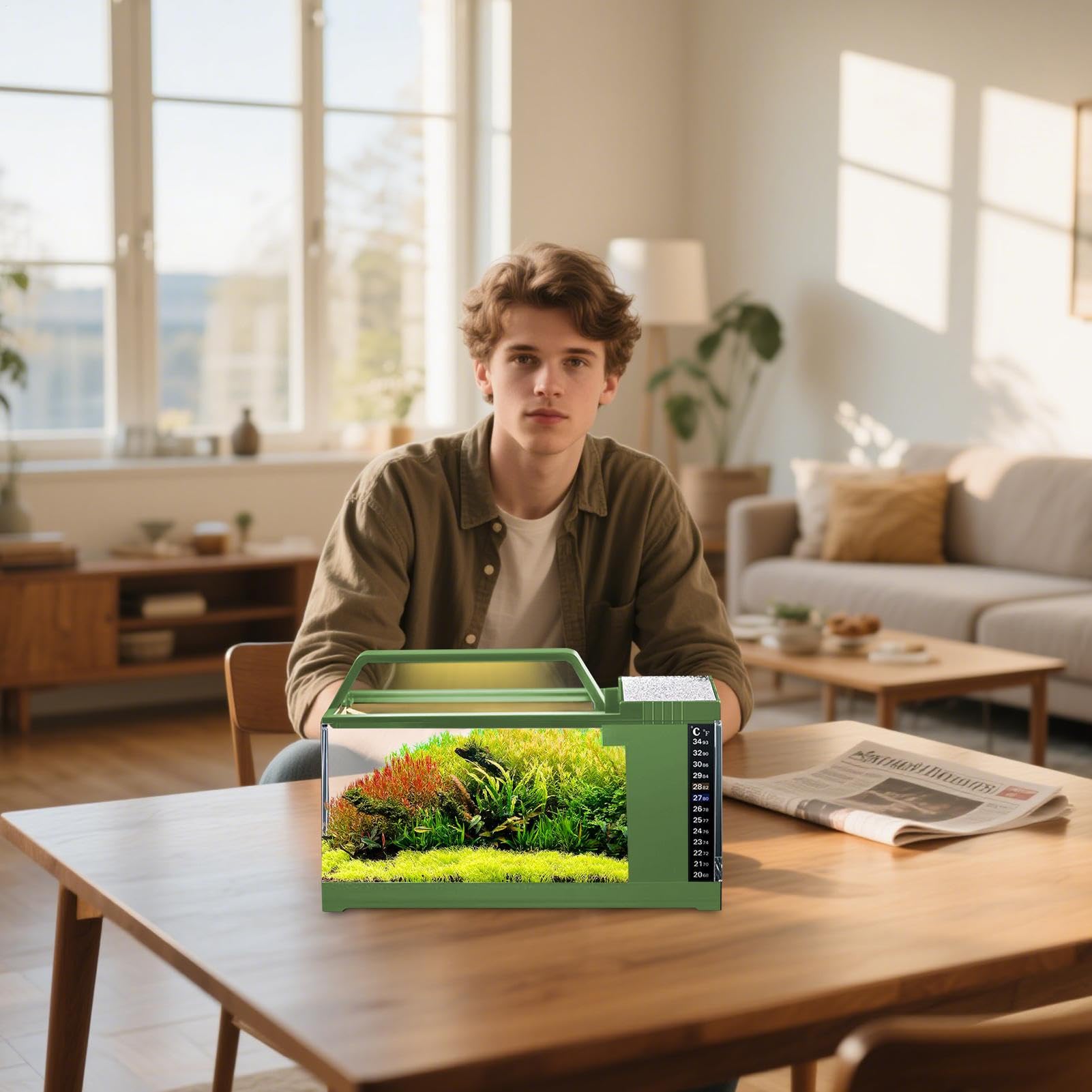 Kit Acuario Monitoreo De Temperatura Compacto | Acuario Con Iluminación LED Y Filtro Para Betta, Camarones, Medusas, Dormitorio, Salón, Escritorio, Accesorios