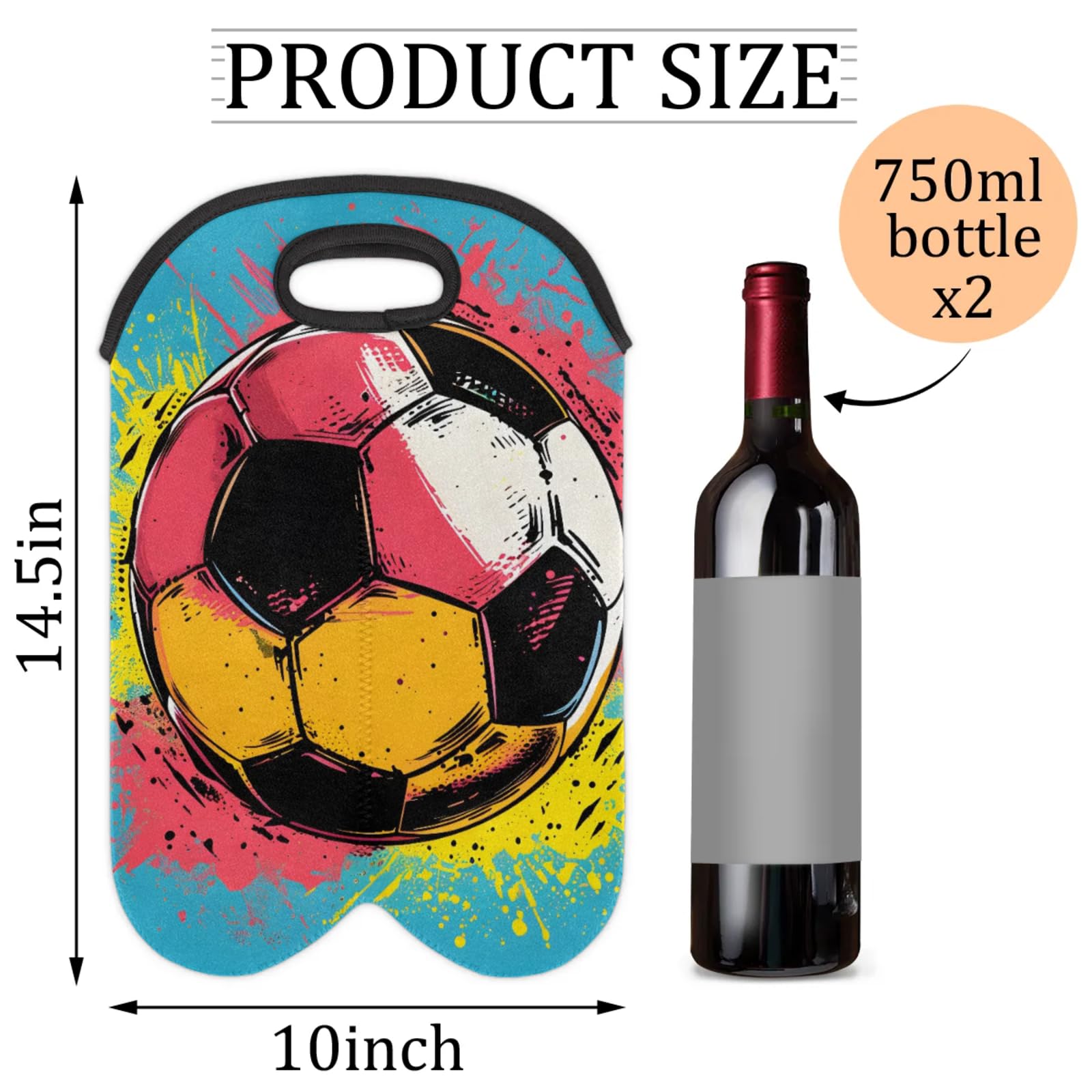 GzLeyigou 2 Bottles Sports Soccer Wine Bag Sleeve Totes Neoprene Protective Wine Carrier Bag for Wine,Water, Champagne, Beer, Baby Bottles,Gift 14.5 x 10 Inches