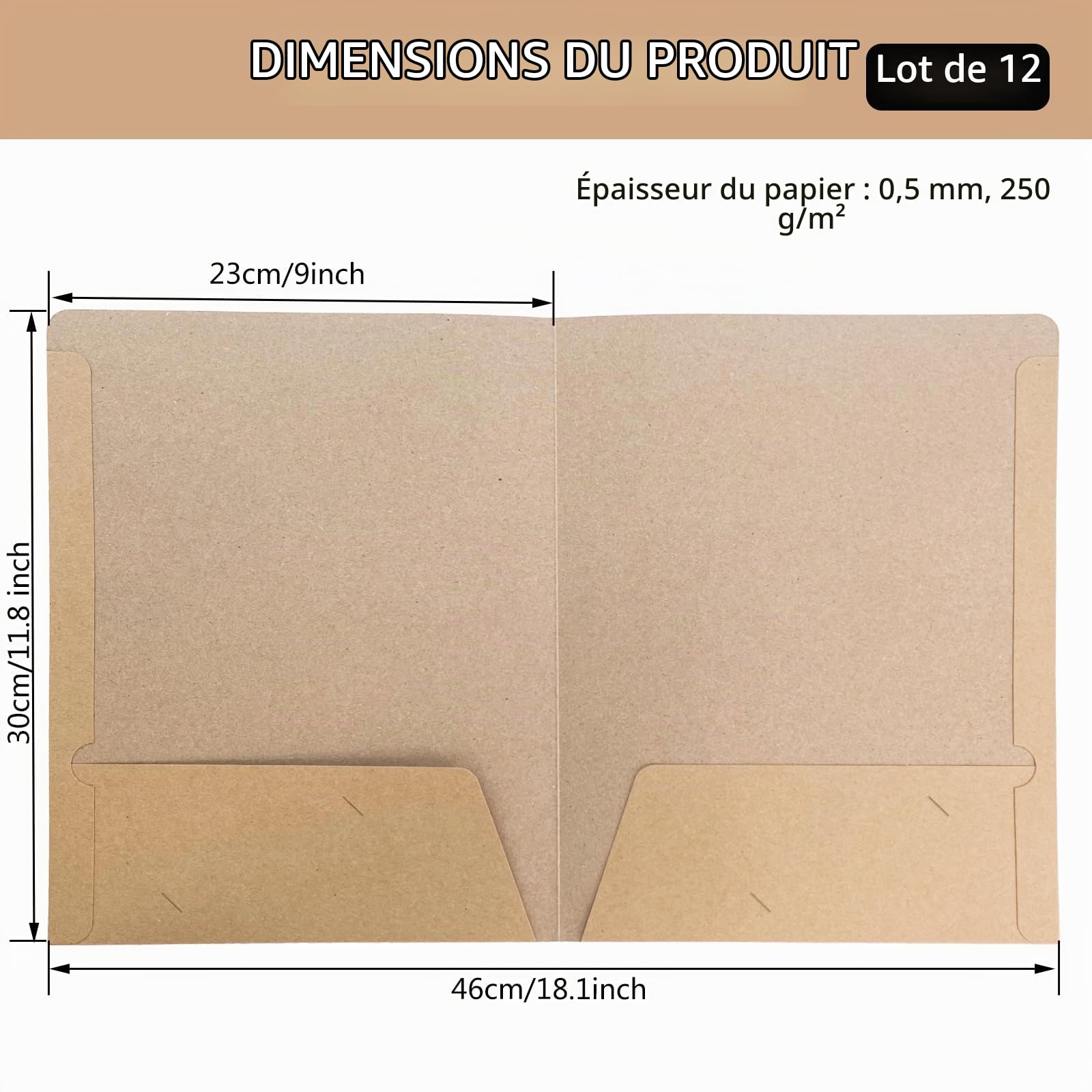12 Pièces Chemise Kraft Dossier A4, Chemise Cartonnée | avec Rabat à Deux Pochettes, Chemises Cartonnées, pour Société, Bureau, Maison, Scolaire (Brun)