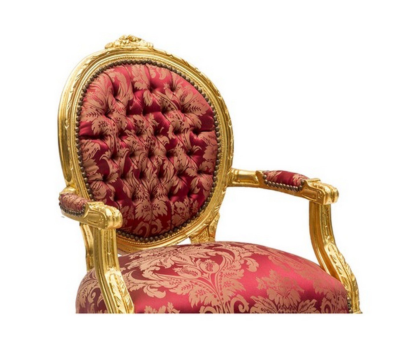 MAXIOCCASIONI Fauteuil baroque de style Luigi XVI rouge, fleuri, confortable et polyvalent, cadre en bois, siège en tissu damassé, rembourré, pour salon, détente, repas