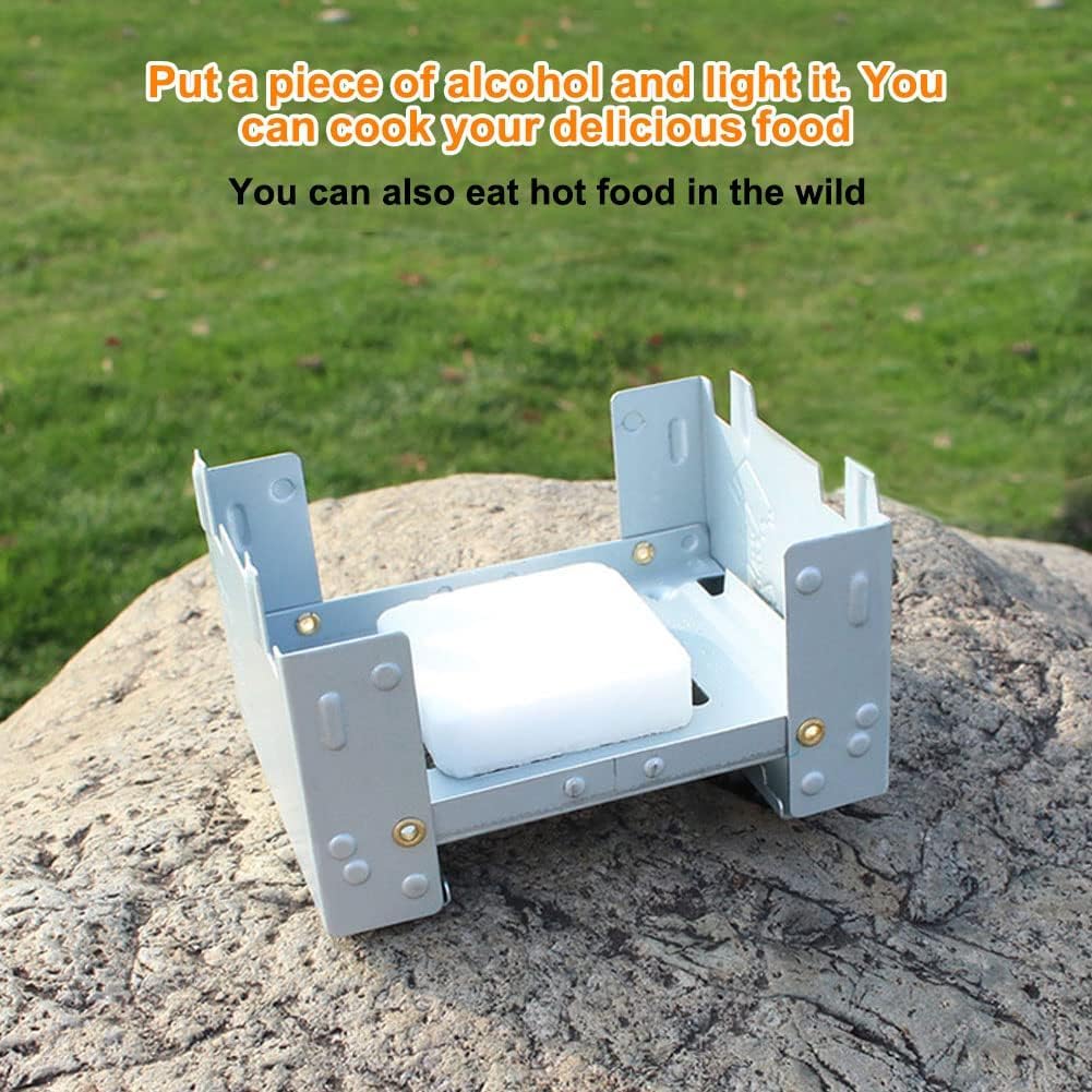 Portable Camping Stove, Compact Folding Design Solid Fuel Stove for Outdoor Cooking, Backpacking, Emergency Survival, Indoor Fuel Tablet Use