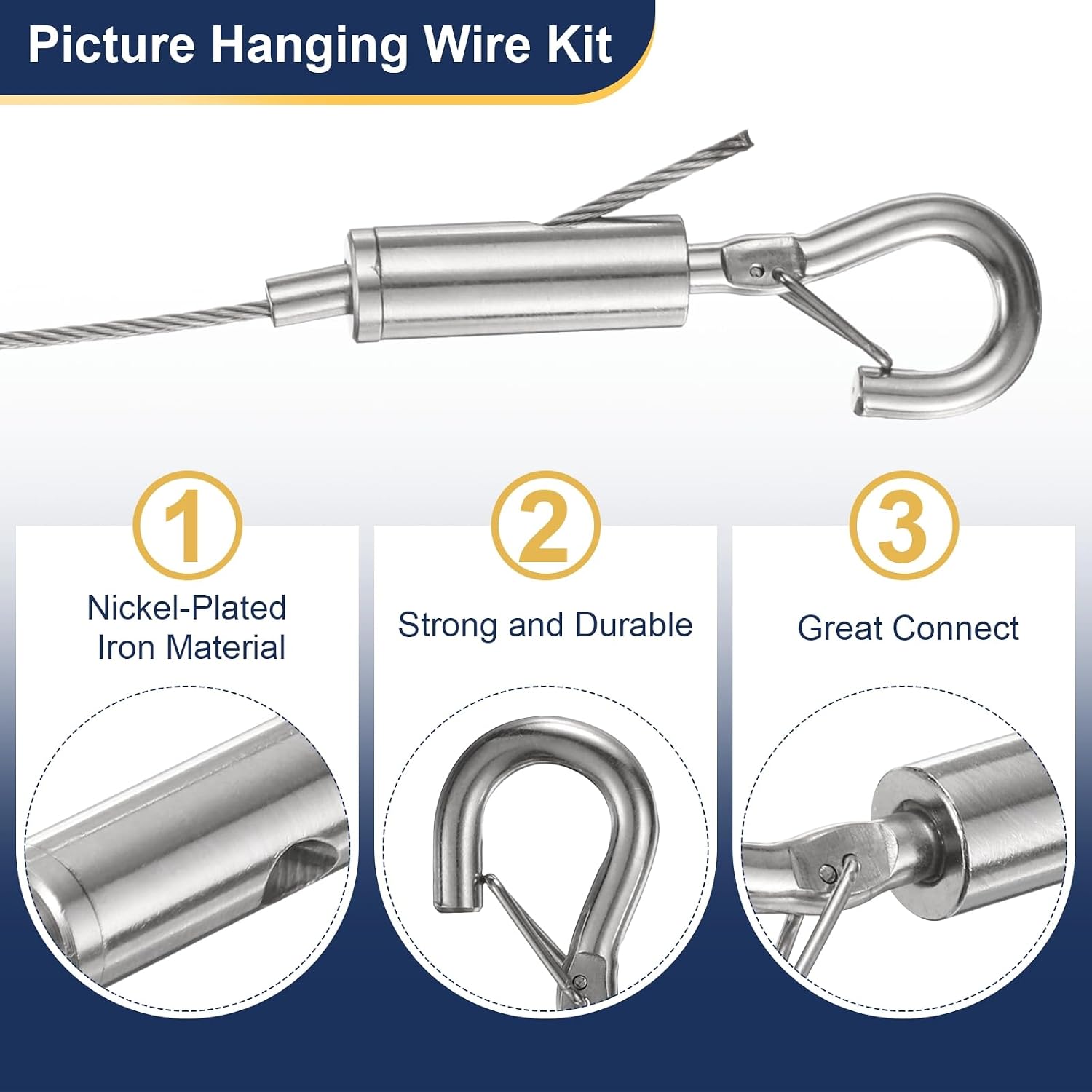 uxcell 8pcs Picture Hanging Wire Kit, 2m x 1.5mm Heavy Duty Picture Frame Hanging Wire Rope with Adjustable Hooks, Load 90 Kg/198 Lbs, for Hanging Artwork, Mirrors, Frames, Paintings