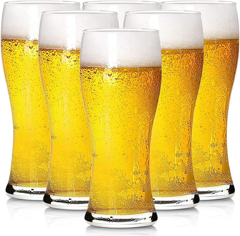 16oz Pilsner Beer Glasses Set of 6 for Home, Food-Grade Pint Glasses | Easy to Grasp Bar Glassware for Pub, Dishwasher Safe(480ml)