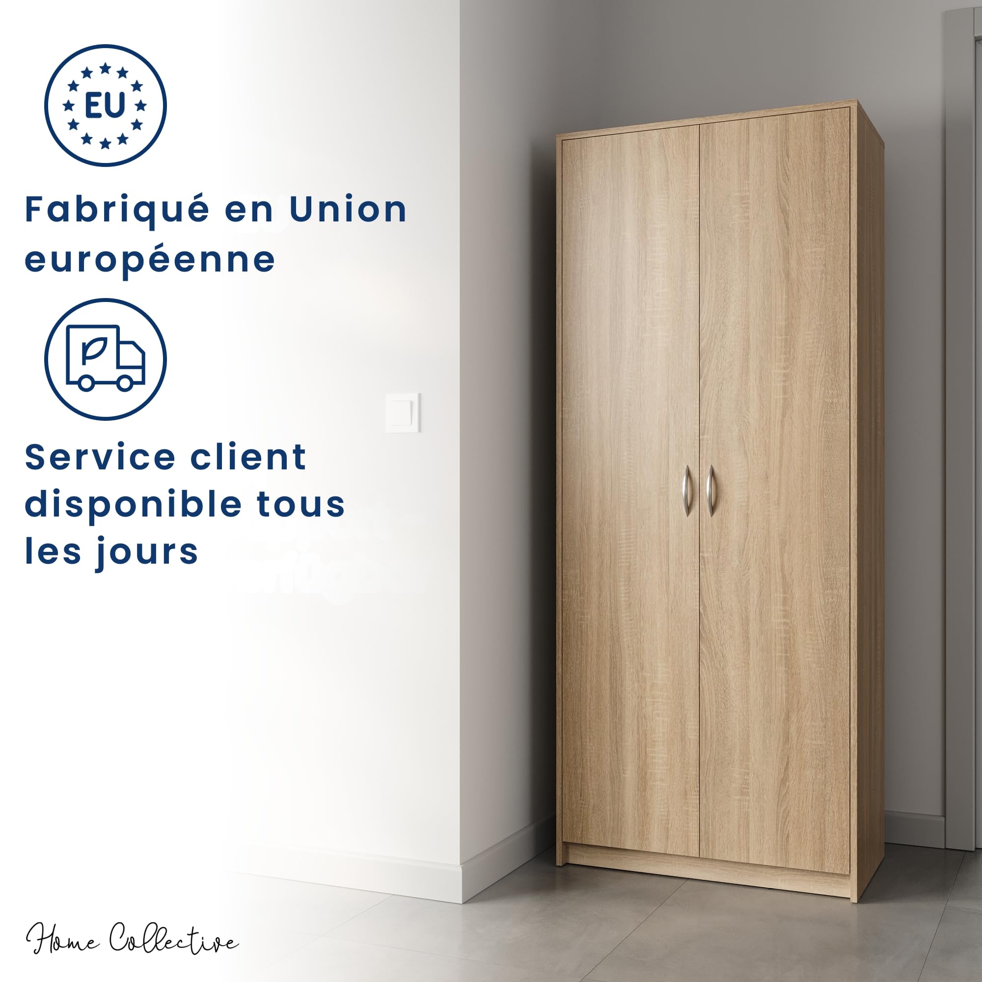 Home Collective Armoire Polyvalente avec 5 Compartiments et 2 Portes, 74x35x180 cm – Rangement Pratique pour Bureau, entrée, Cuisine ou buanderie – Stable, Facile d’Entretien | Sonoma