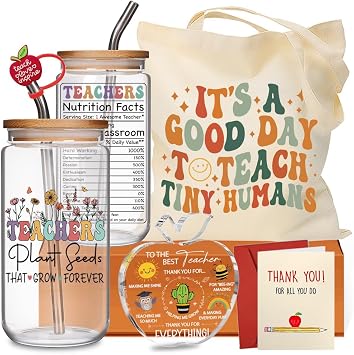 5Pcs Teacher Appreciation Cup Set Gifts for Teachers, Back to School Gift, Thank You Basket Box for New Teachers, End of The Year, Graduation Gifts for Best Teacher from Student