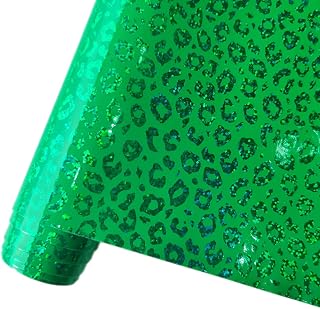 HYANG Holographic Green Mirror Leopard PU Faux Leather Sheets 1 Roll 12"X53"(30cmX135cm), Faux Leather Very Suitable for Crafts Making Leather Earrings, Bows, Handbag ，Sewing