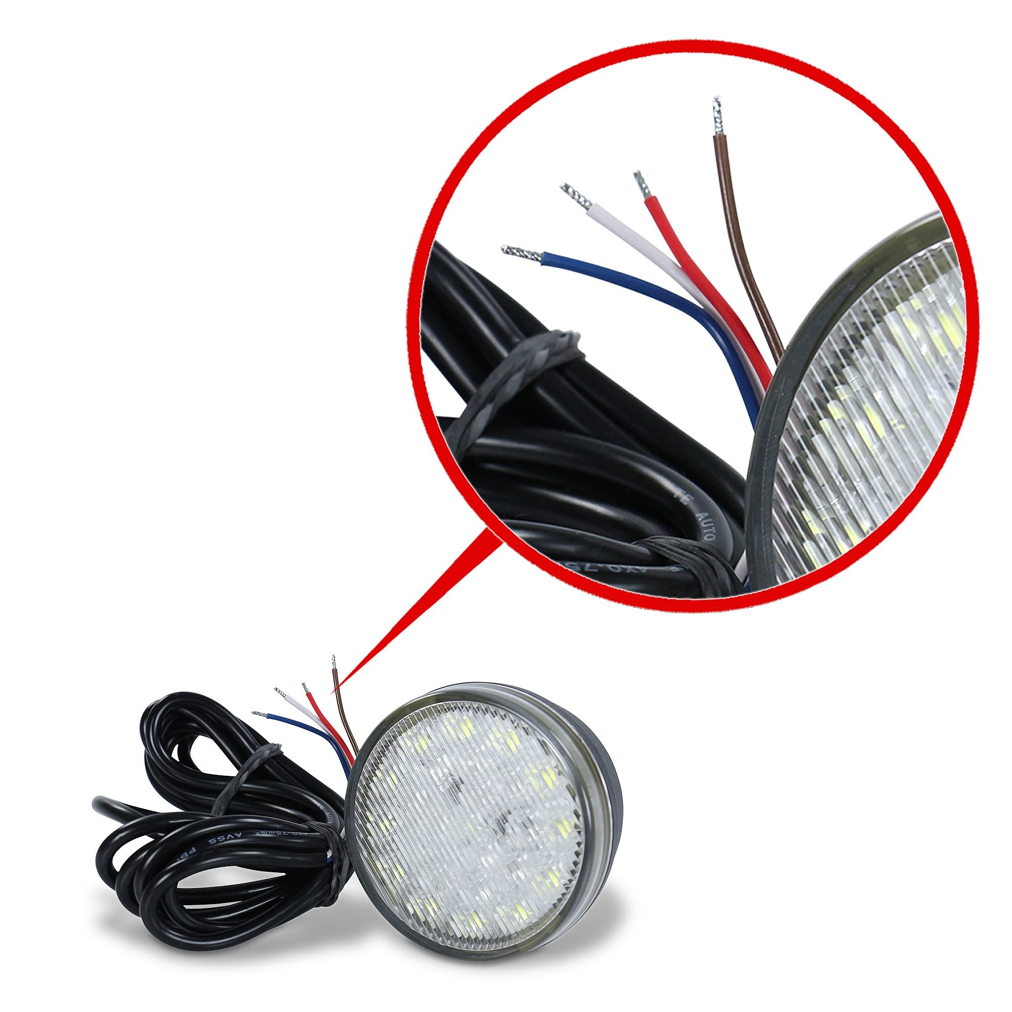 HELLA 2BE 980 690-001 LED-Luz diurna - 24V - redondo - Color de tulipa: transparente - Color LED: blanco/amarillo - Cable: 2500mm - ambos lados - Cant.: 1