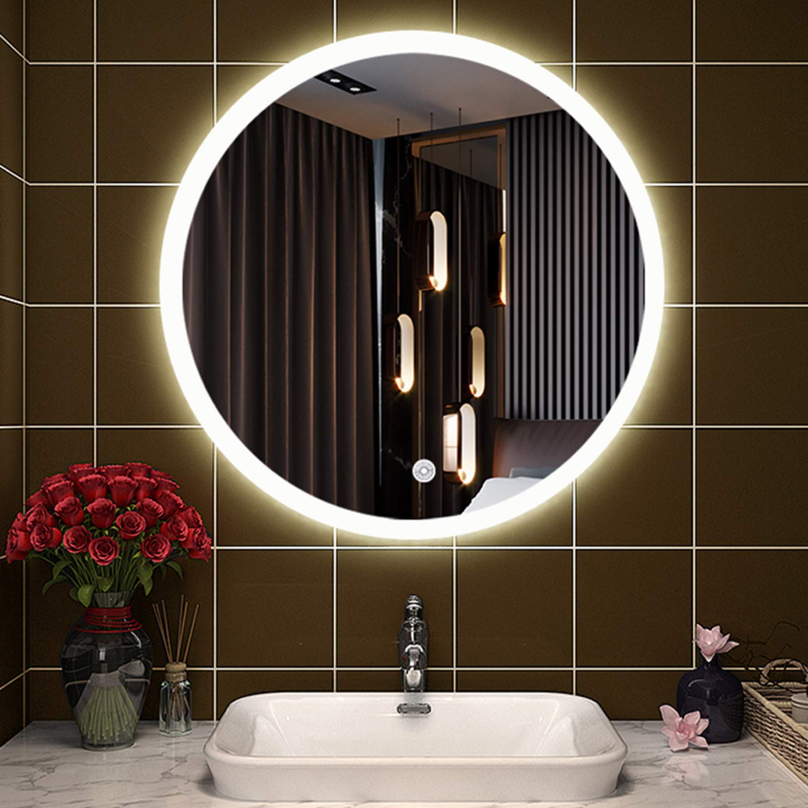 LED Bathroom Vanity Mirror, LED Lighted Bathroom Wall Mounted Mirror, Dimmable LED Bathroom Wall Mounted Makeup Mirror, Vertical & Horizontal, Positive white light,B_50x50cm