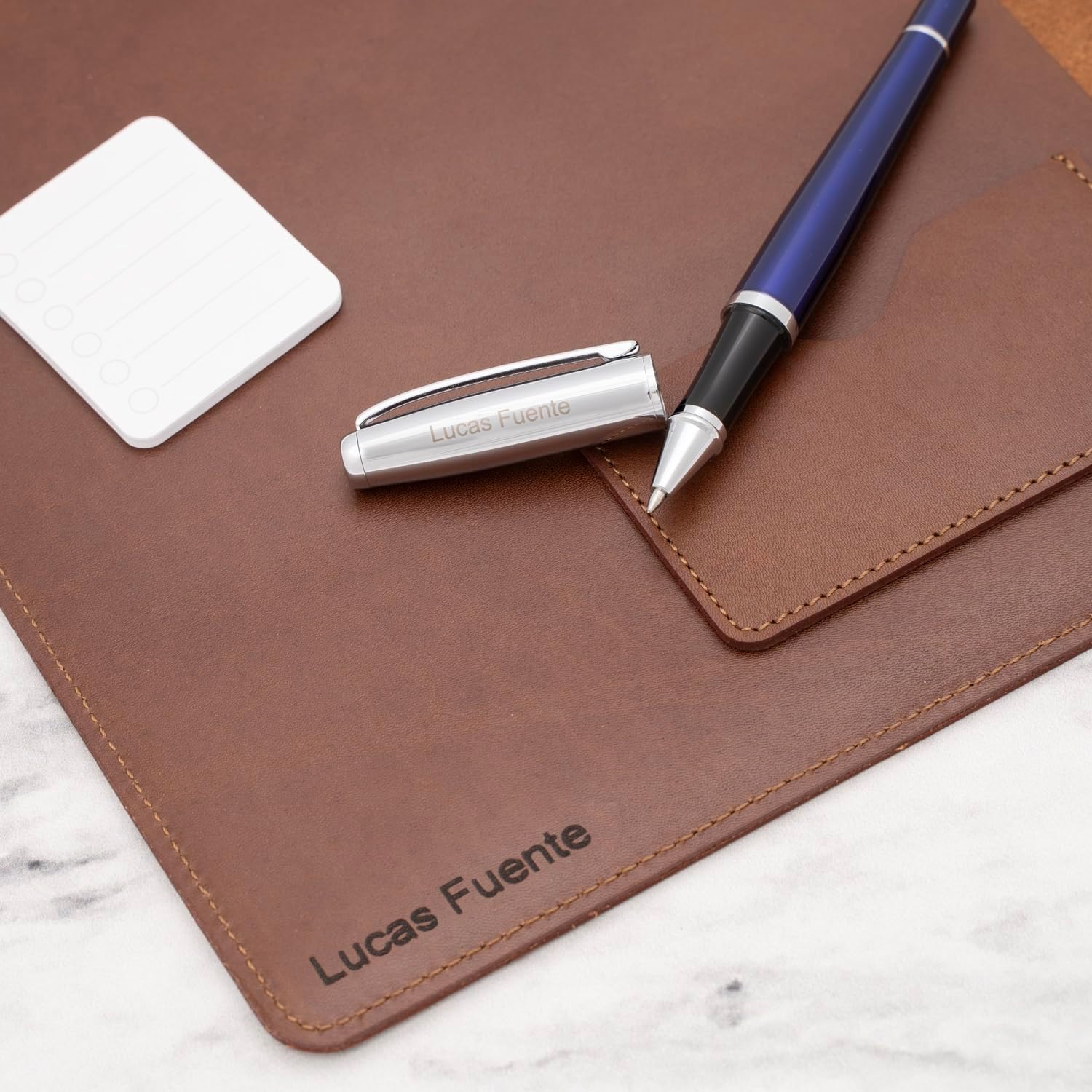 Dayspring Pens Premium Padfolio Gift Bundle in Authentic Natural Leather with Abingdon Rollerball Pen. Portfolio Organizer with Refillable Letter Sized Notepad. (Text or Monogram)