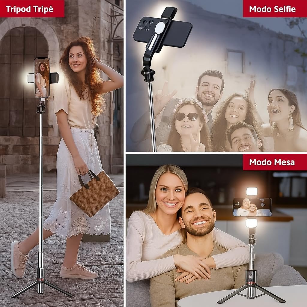 Bastão Tripé Para Celular 360º Dobrável Pau De Selfie Bluetooth Com 2 Led Mini Controle Remoto 3 em 1 Câmera Selfie Stick (PRETO) H'MASTON Linha Super Premium Bastão Tripé Para Celular 360º Dobrável Pau De Selfie Bluetooth Com 2 Led Mini Controle Remoto 3 em 1 Câmera Selfie Stick (PRETO) H'MASTON Linha Super Premium
