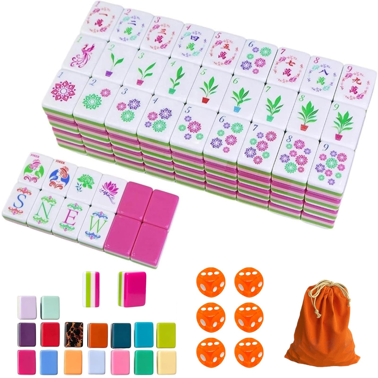 Akrylowy zestaw Mahjong 160 płytek - 4-warstwowa amerykańska gra podróżnicza z torbą i kostkami(Rose red 2)