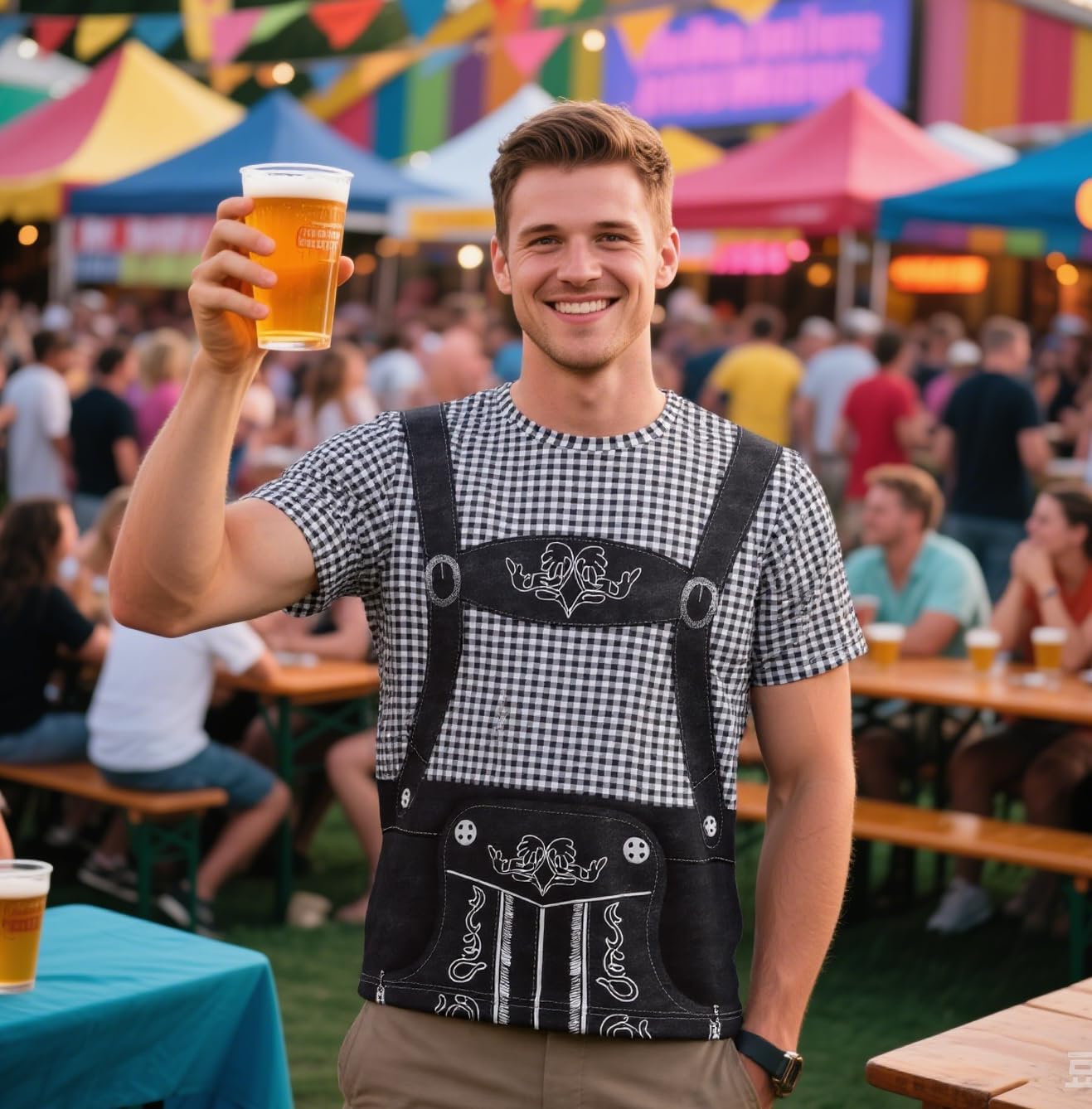 (Medium) GRAJTCIN Men's Bavarian Oktoberfest Costume Short Sleeve T-Shirt (Medium,Black)