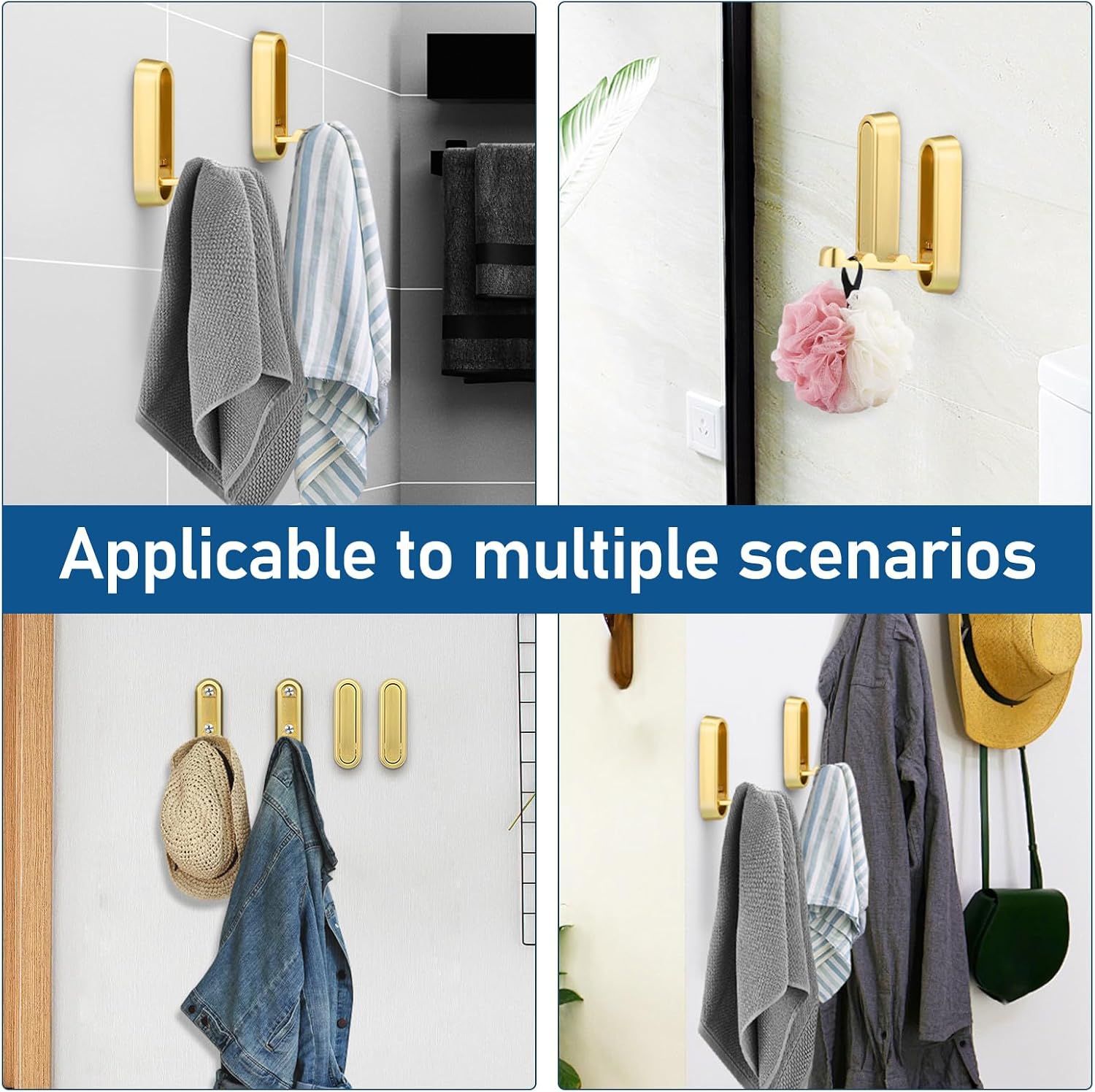 SHINEOFI 4Pcs Folding Hooks Wall Mount Heavy Duty Coat Hangers for Bathroom Bedroom Entryway Closet Kitchen Wall-Mounted Hangers for Towels Bags Keys Organizer