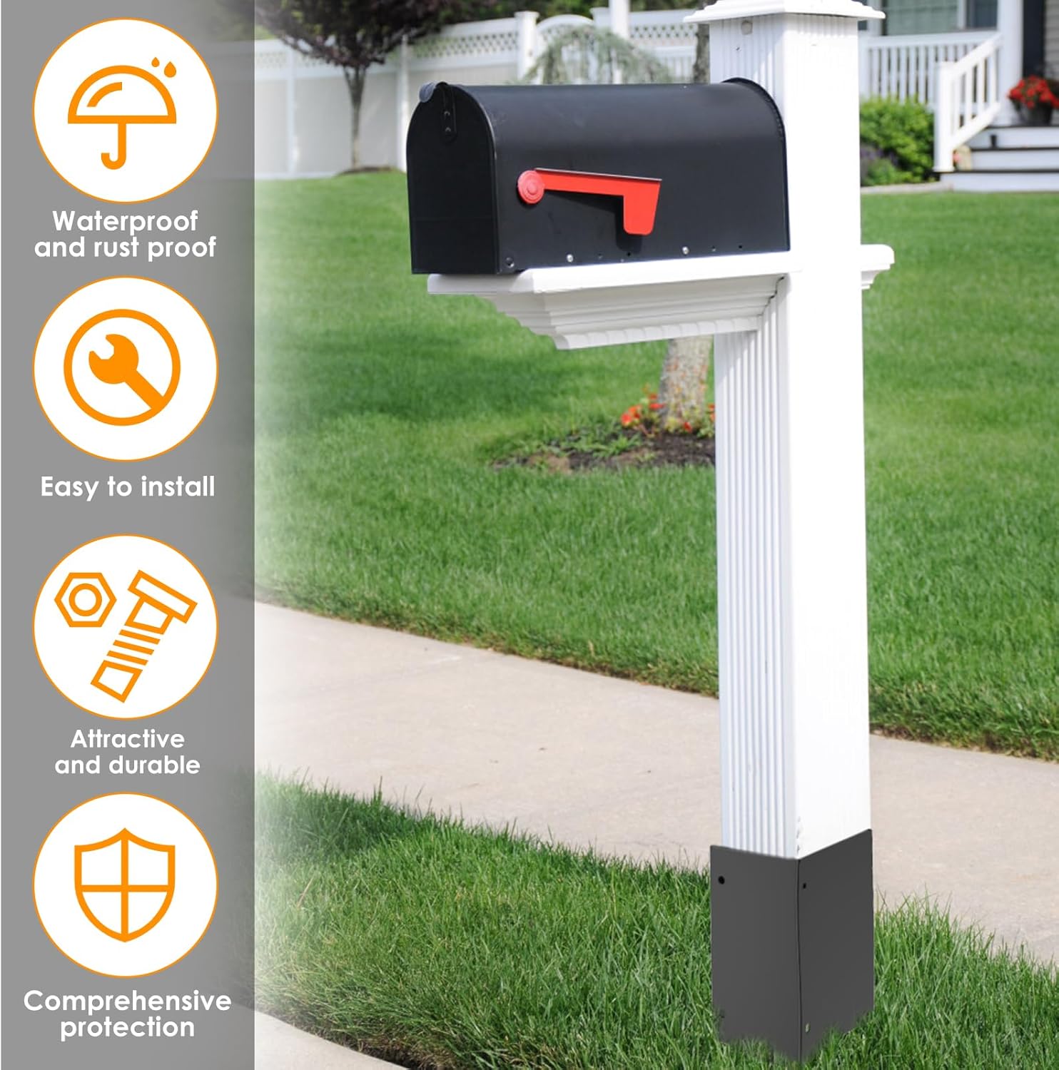 US Post Protector Rustproof Post Base Protectors Steel Adjustable Range 3.3-6 Inch Waterproof Fences Guard Bracket for Wood Mailbox Pergolas Gazebos Pavilion Deck Railing(2 Sets)