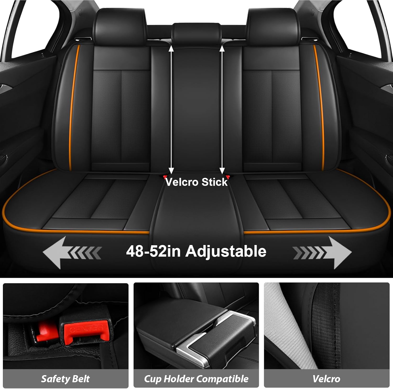Car Seat Covers for Dodge Ram 1500 2002-2025, Full Coverage,Nappa Leather Seat Covers with Lumbar Support,Waterproof&Anti Scratch All Season Protector(Front Set,Black-Orange)
