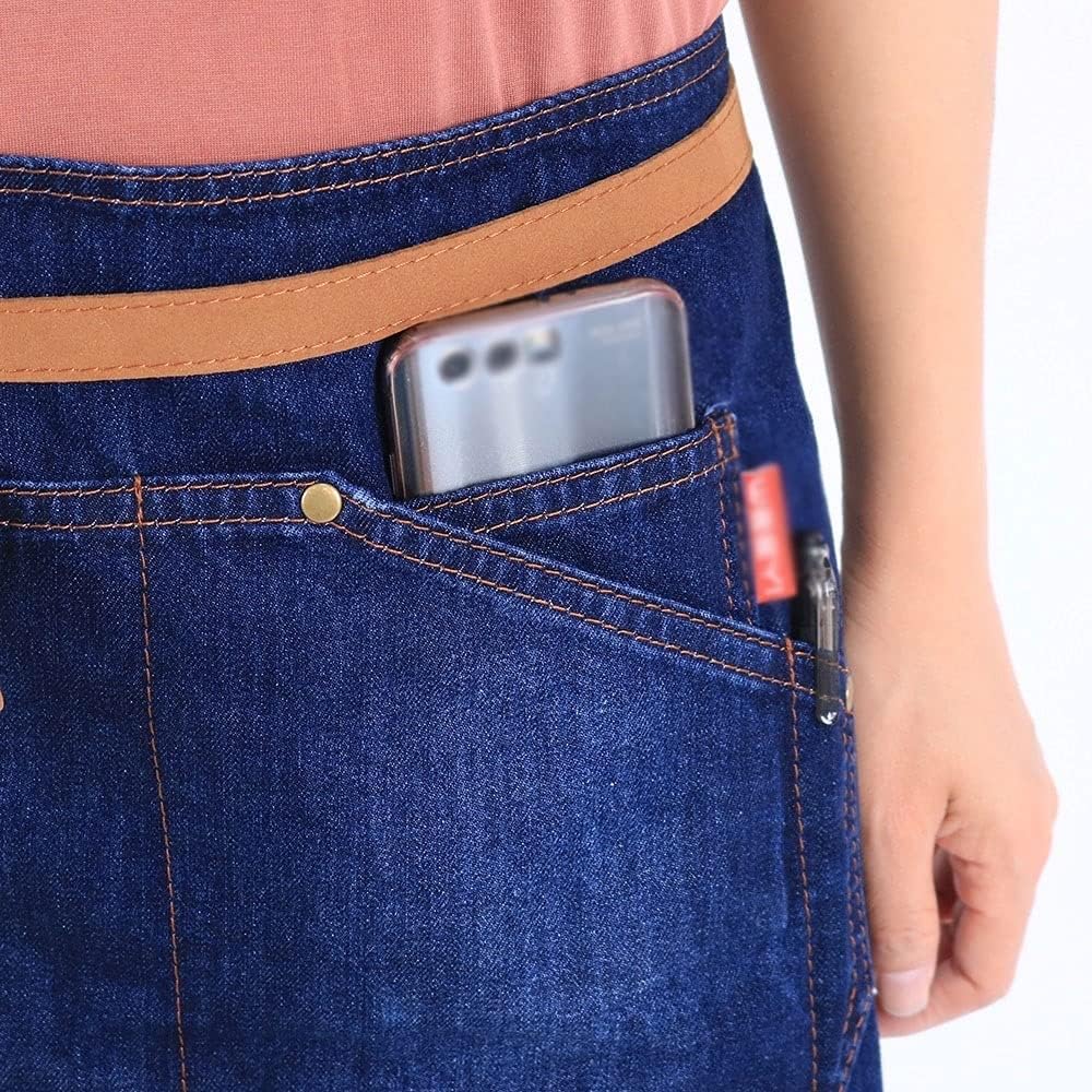 Aprons With Pockets WEEYI Chef Bar Pub Kitchen Denim Bow Short Half Waist Apron Cafe Server Waiter Waitress Cooking Work Apron For Women Men Apron