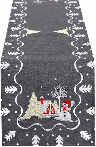 Camino de mesa Simhomsen bordado con muñeco de nieve para decoración navideña, color gris oscuro