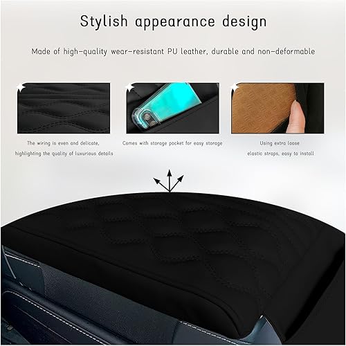 Miniatura 3 de Ziciner Funda para consola central de automóvil, 12.8 x 8.6 pulgadas, almohadilla de cuero de espuma viscoelástica para reposabrazos, almohada
