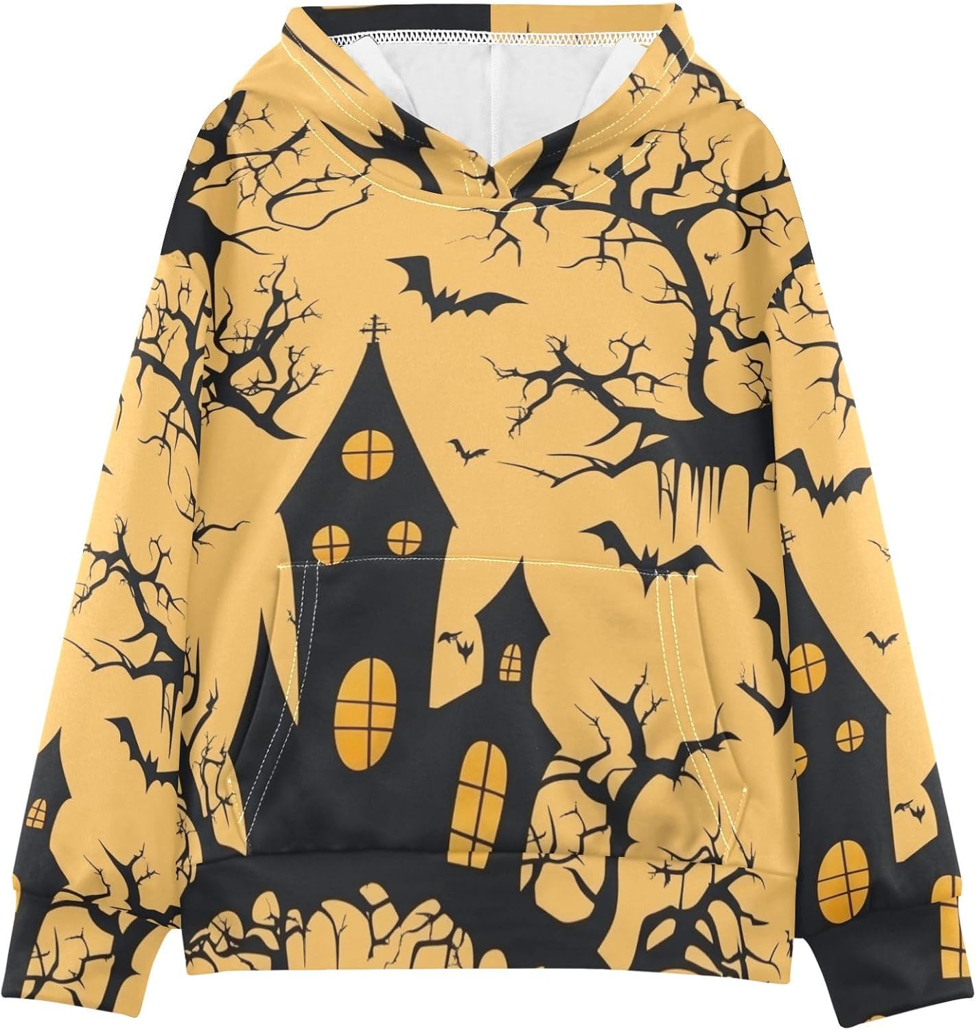 ZZXXB Halloween Castles Kids Sweatshirts Boys Girls Hooded Kangaroo Pocket Pullover Tops XS-XXL