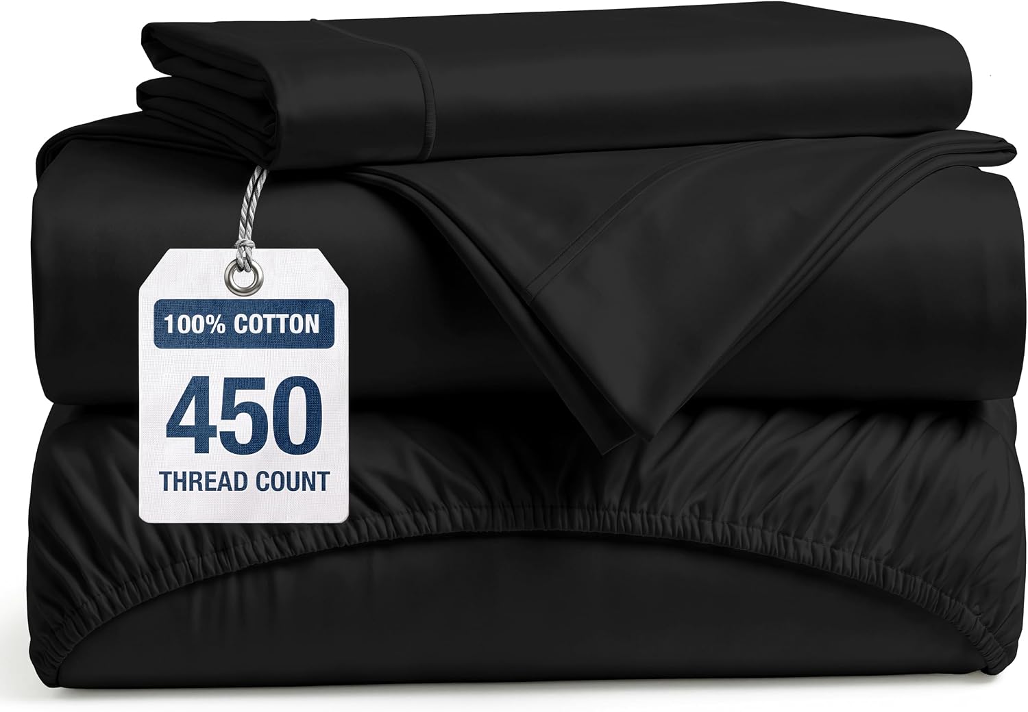  Cotton Twin Sheet Set - 450TC Premium Combed Sateen Weave, Black | Soft, Breathable & Smooth Twin Bed Sheets - Cooling, 15 Inch Deep Pocket, OEKO-TEX Certified, Hotel Luxury