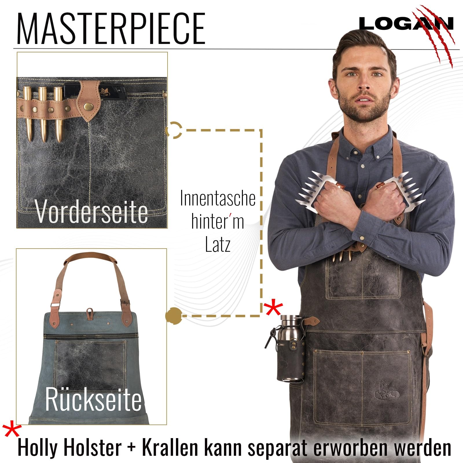 Büffel Leder Schürze Grillschürze BBQ Kochschürze Küchenschürze