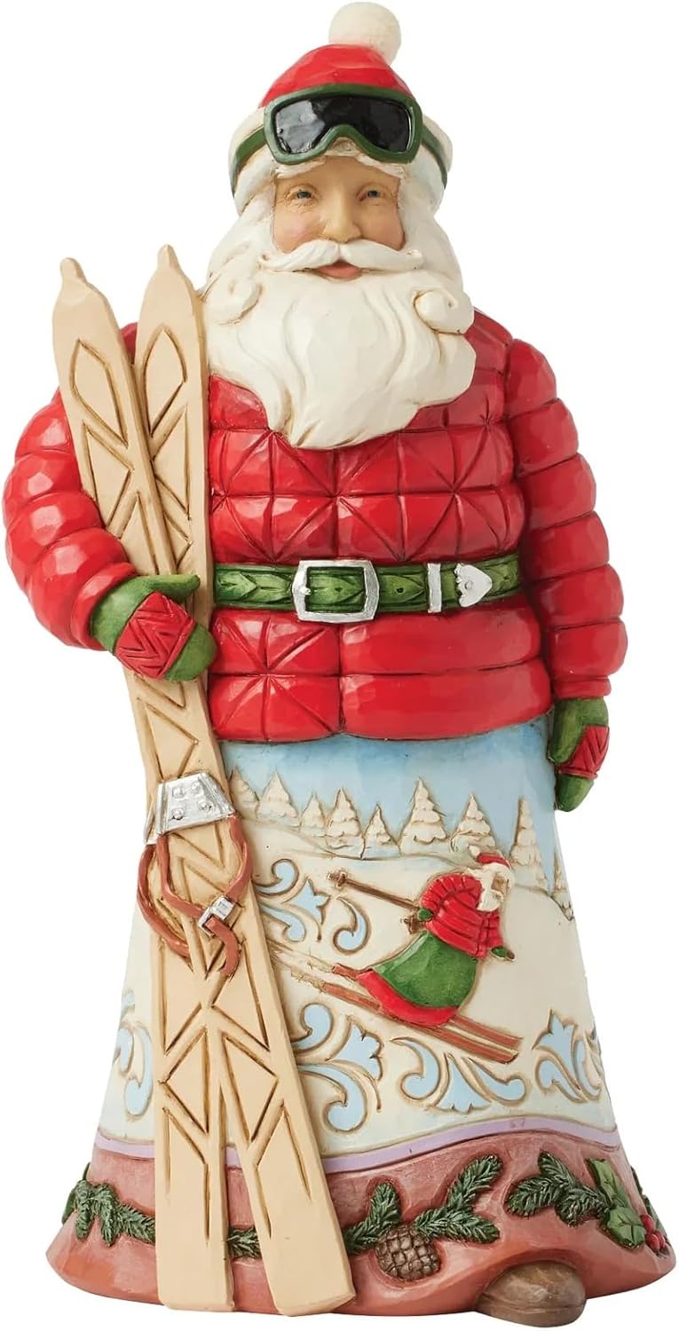 Enesco Jim Shore Heartwood Creek Christmas at the Lodge Santa Gone Skiing Figurine, 8.86 Inch, Multicolor