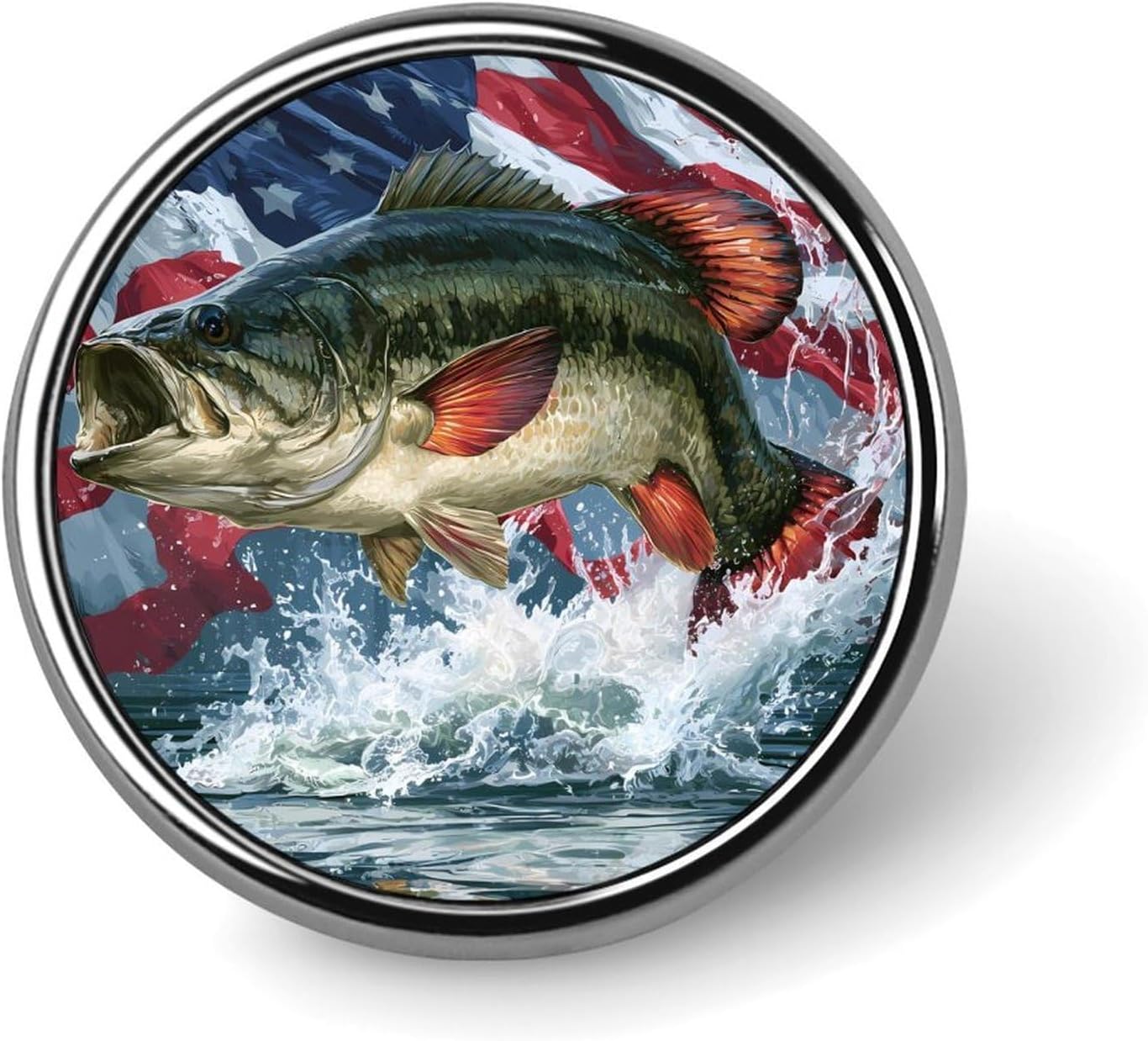 Largemouth Bass U.S. Flag Round Badge Identity Pin Button Badge